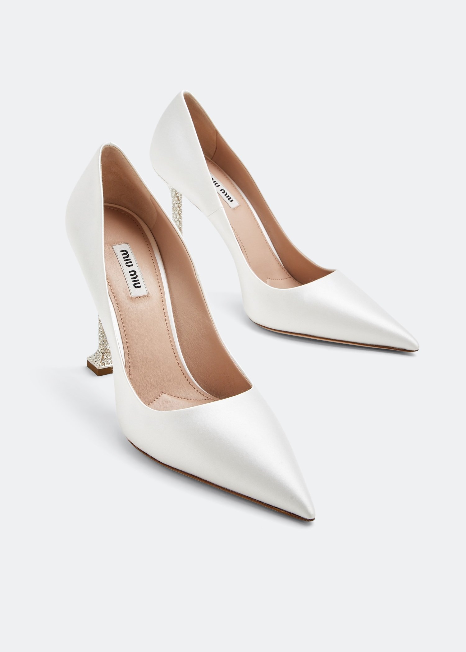 Miu Miu Satin crystal heel pumps for Women White in Bahrain Level Shoes