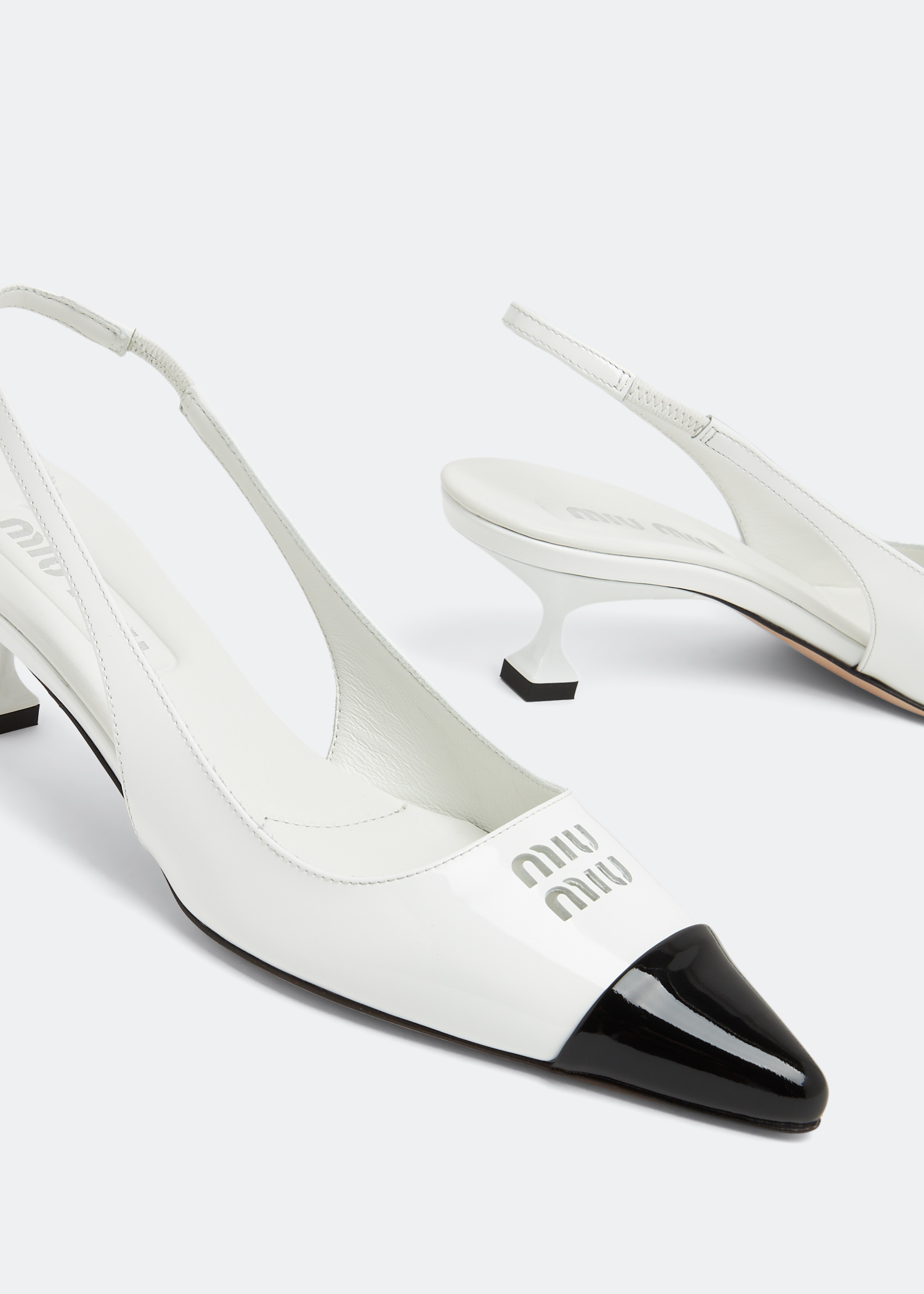 

Patent leather slingback pumps, White