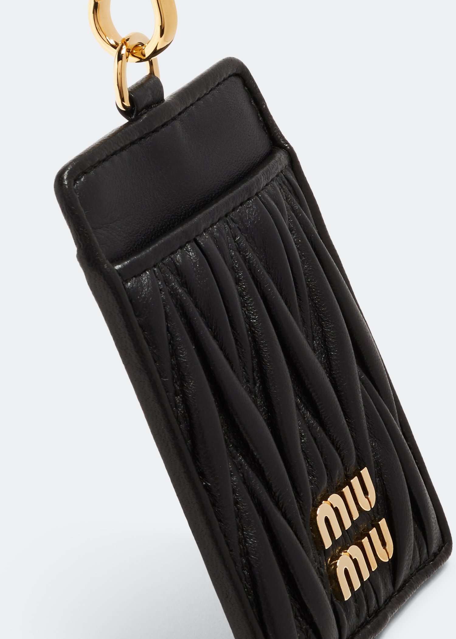 Miu Miu Black Matelassé Leather Lanyard ID Card Holder Miu Miu