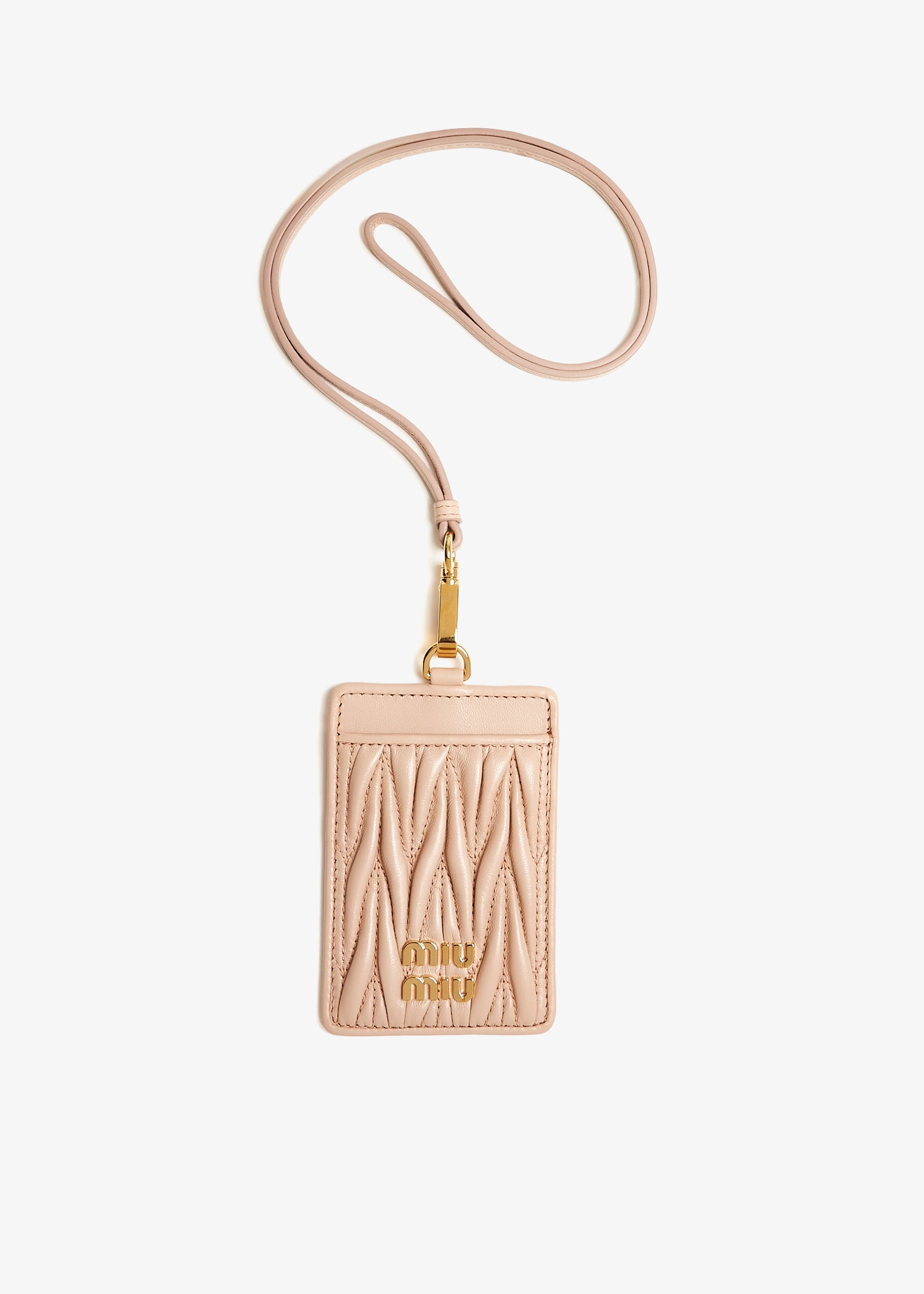 

Matelassé leather badge holder, Beige