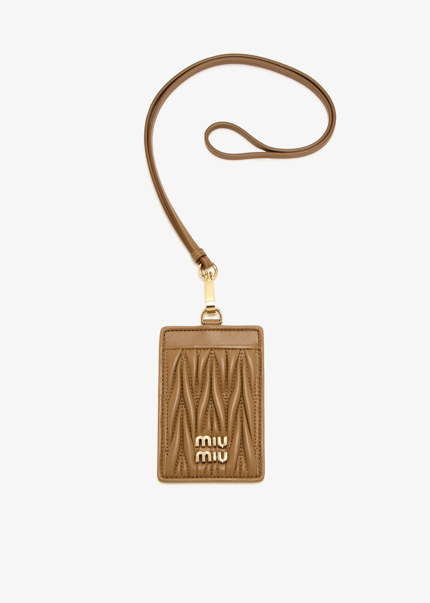 

Matelassé leather badge holder, Brown