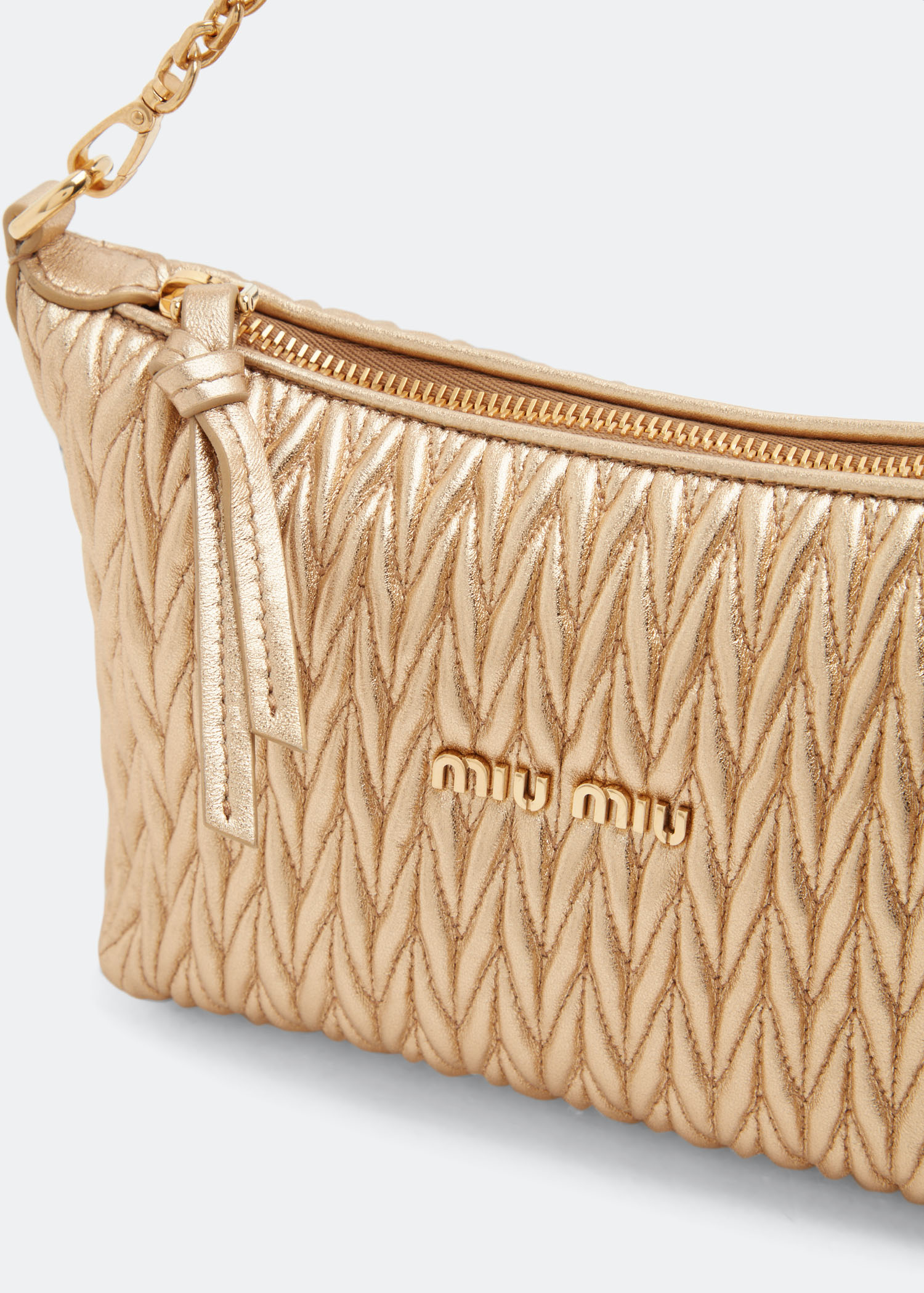 

Miu Spirit matelassé leather mini bag, Gold