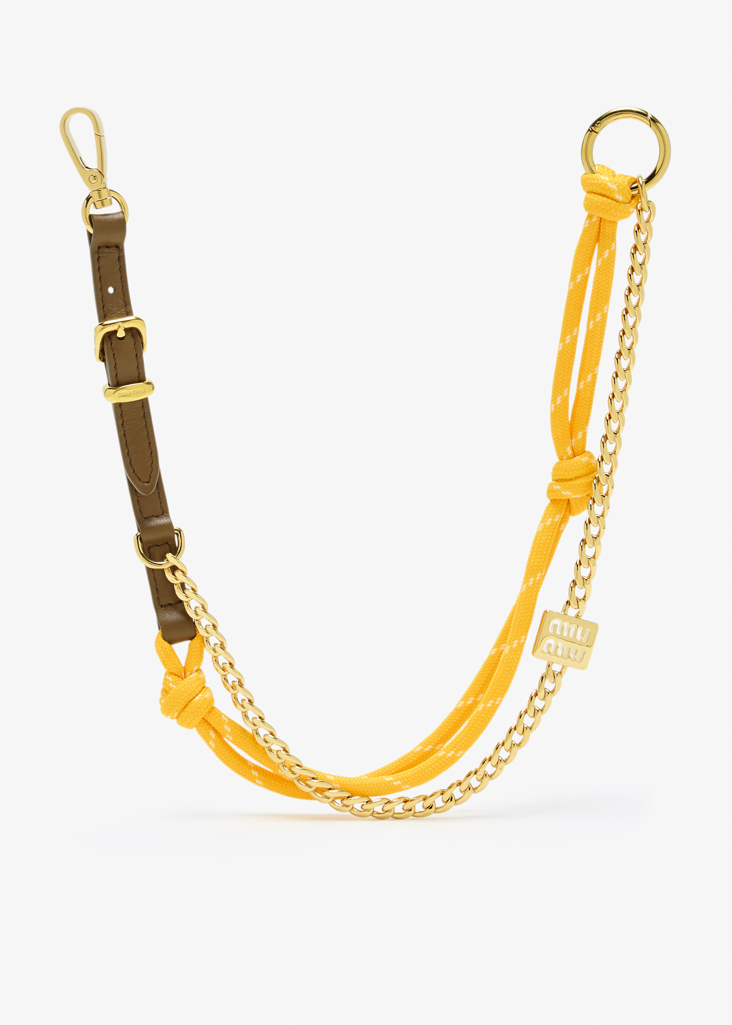 

Leather, cord and metal trick keyring, Brown