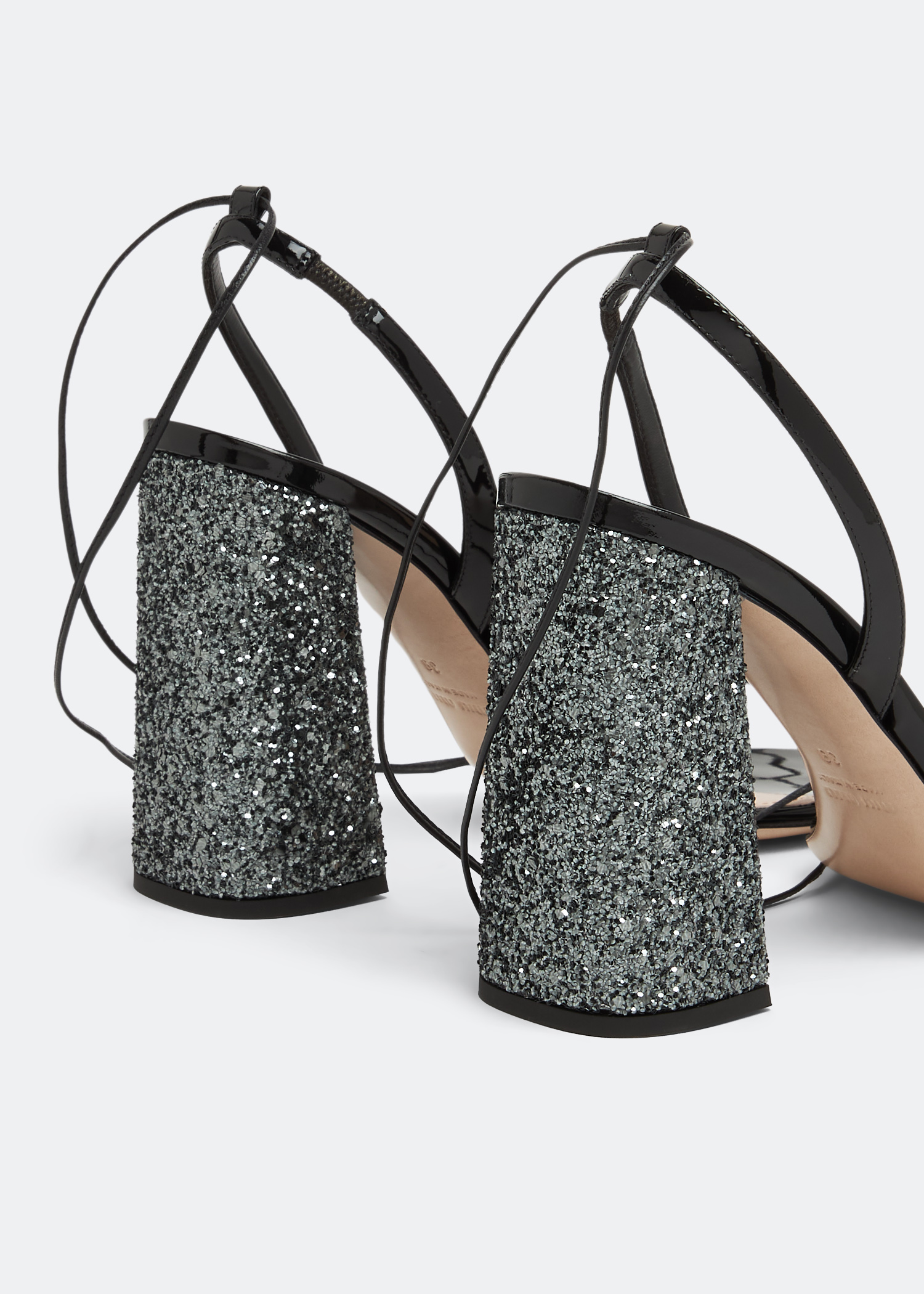 

Patent leather glitter sandals, Black