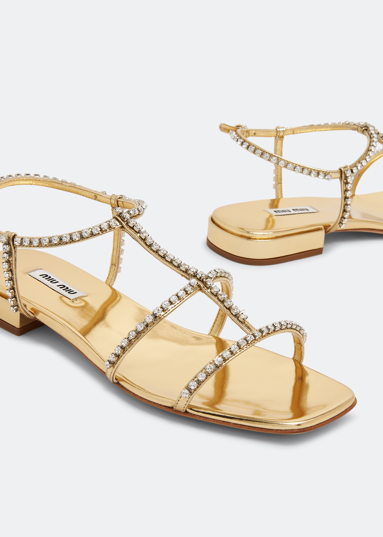 

Crystal metallic leather flat sandals, Gold