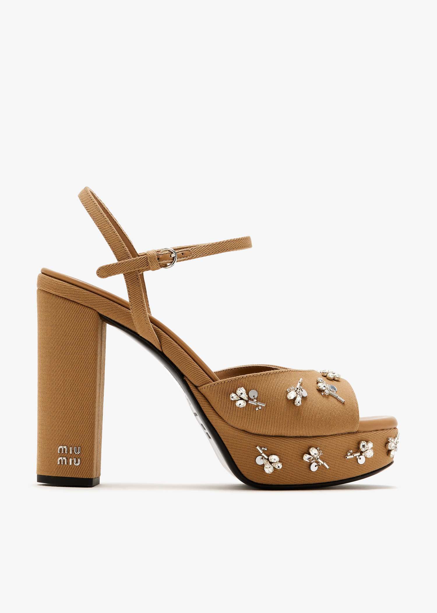 

Embroidered drill sandals, Beige