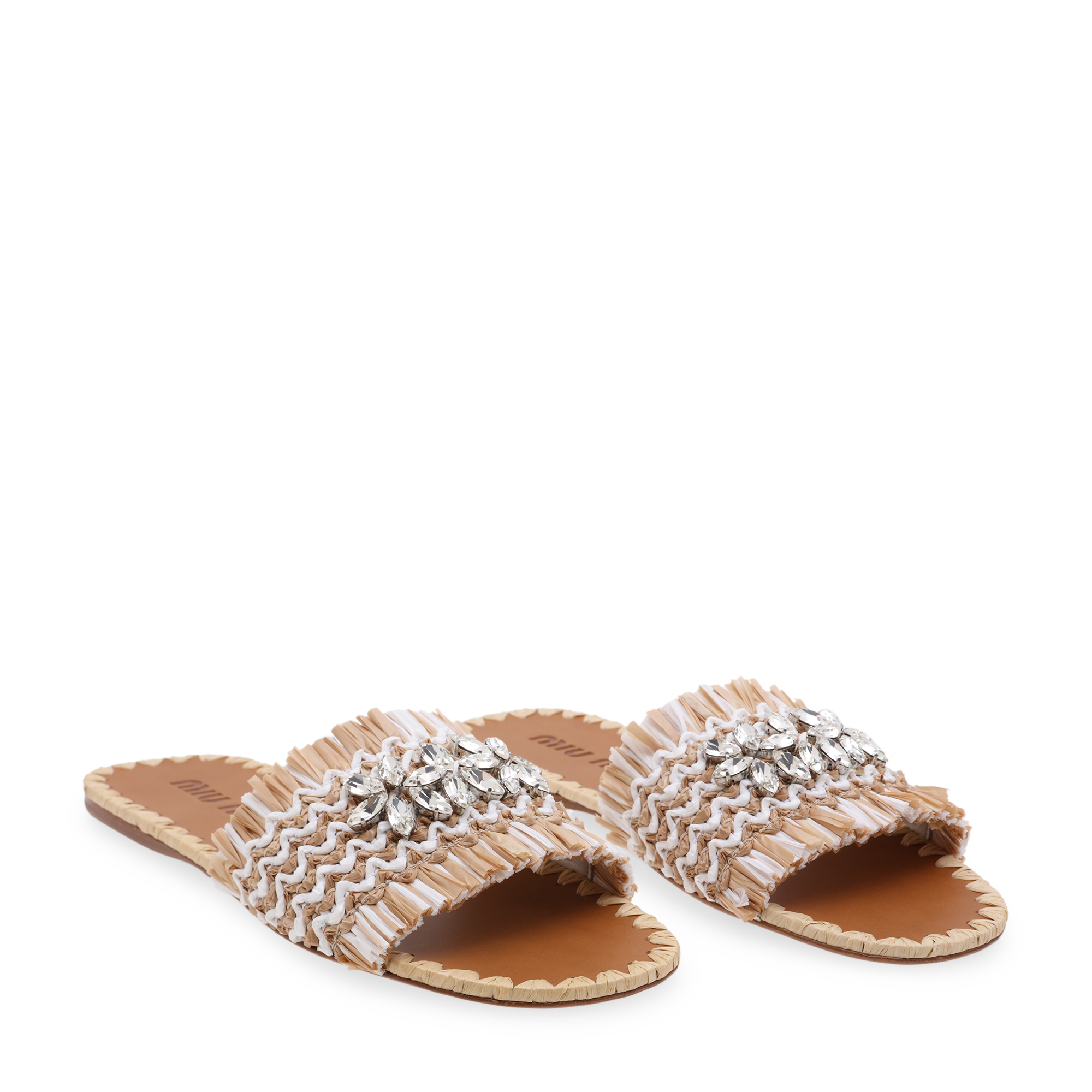 

Crystal-embellished raffia slides, Brown