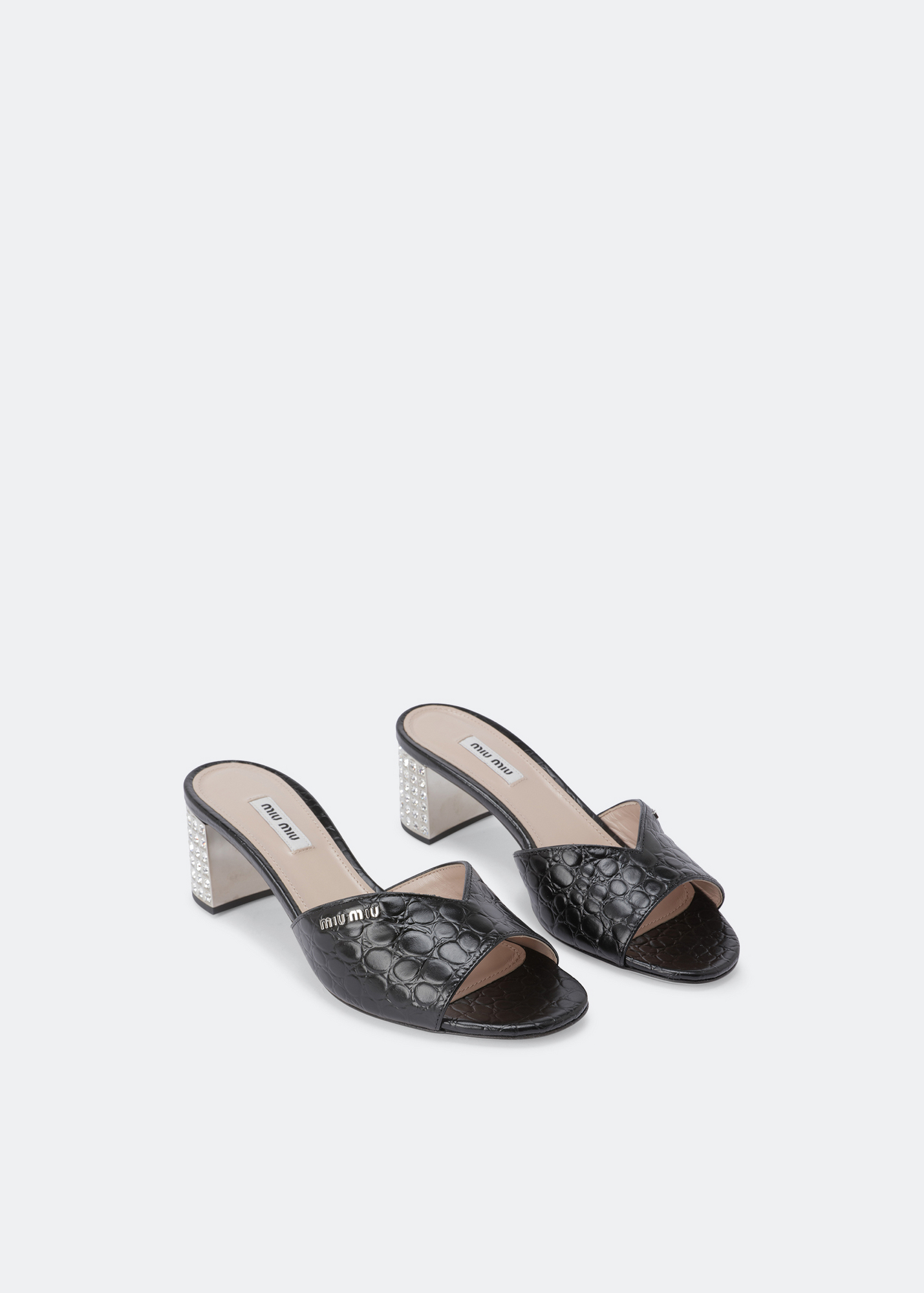 

Croc-embossed leather sandals, Black