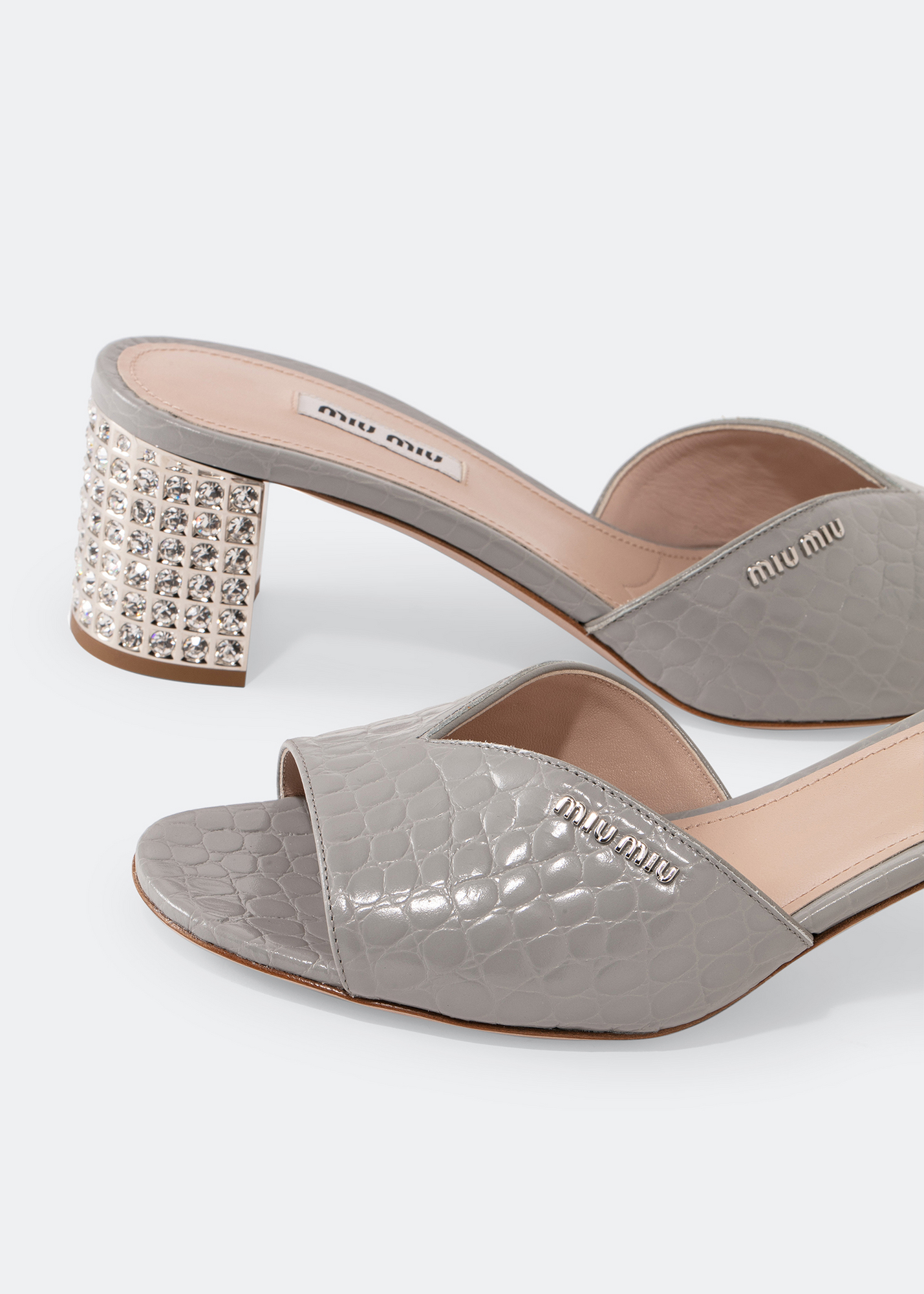 

Croc-embossed leather sandals, Grey