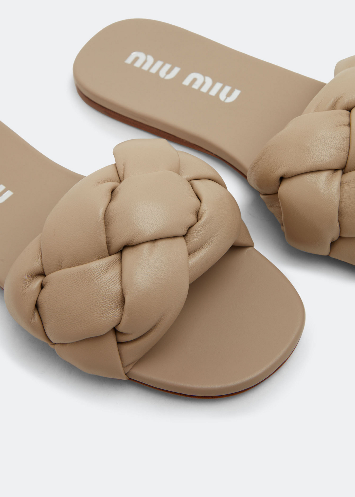 

Braided nappa leather slides, Beige