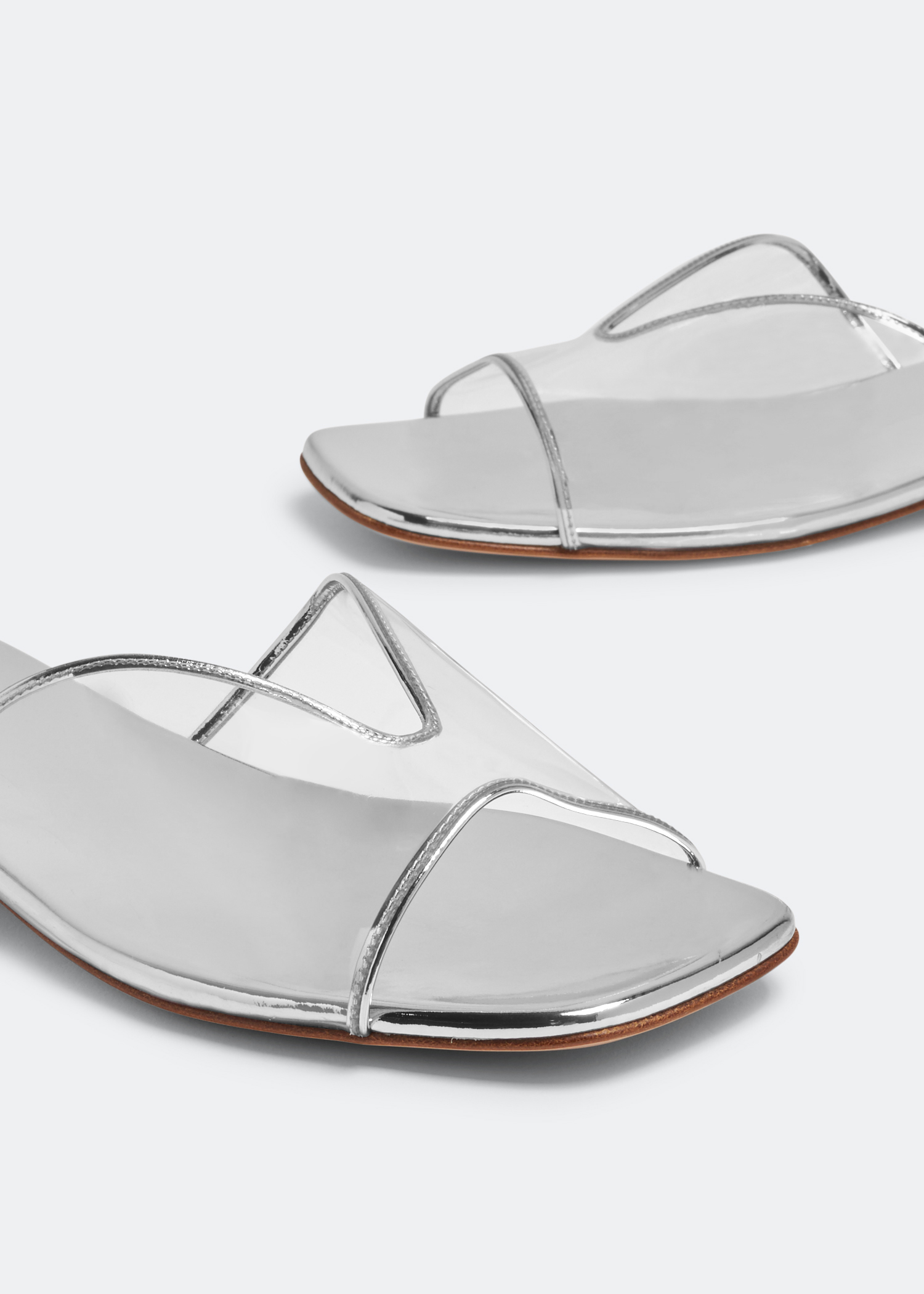 

Metallic plexi sandals, Silver