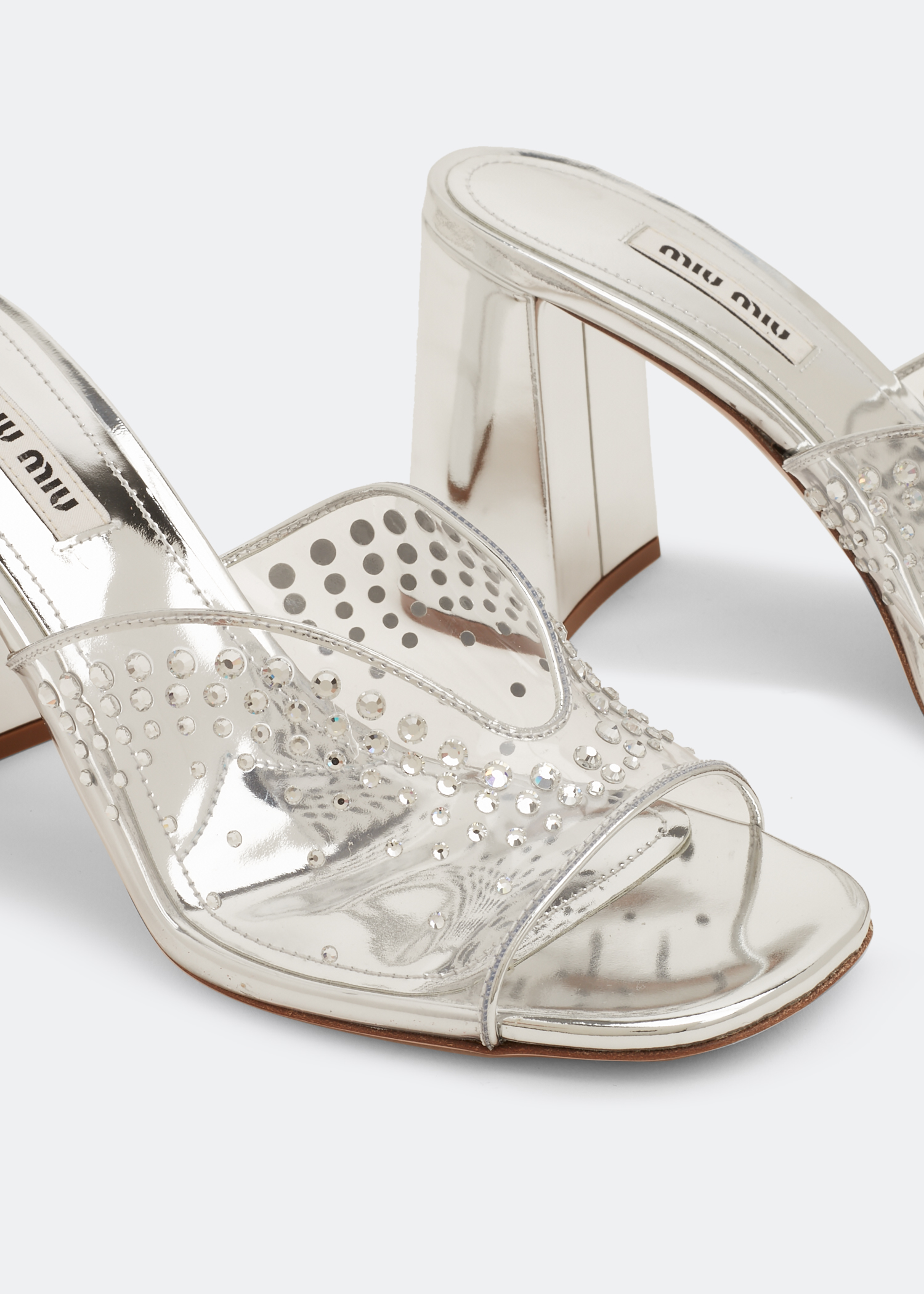 

Crystal metallic leather sandals, Silver