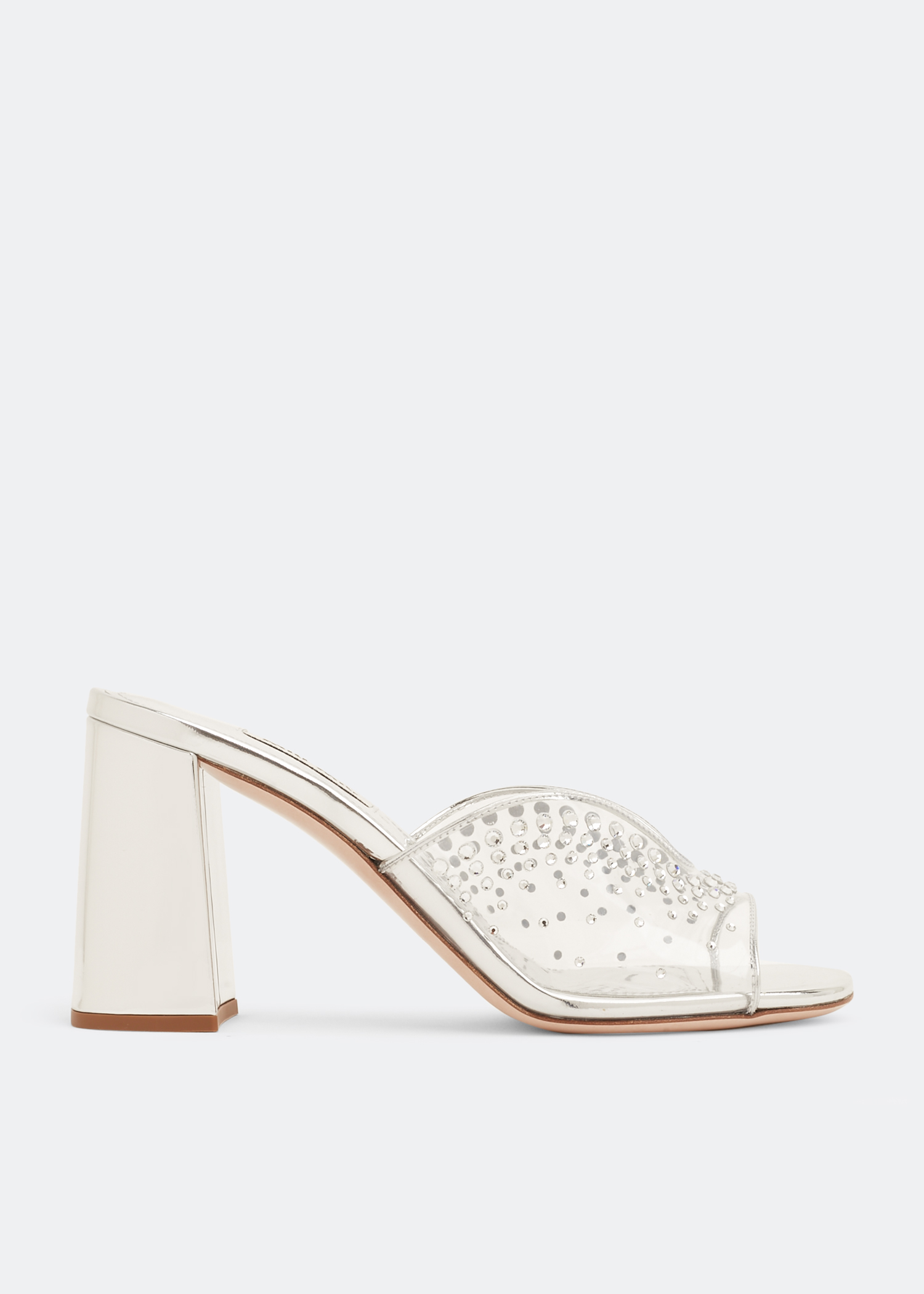 

Crystal metallic leather sandals, Silver