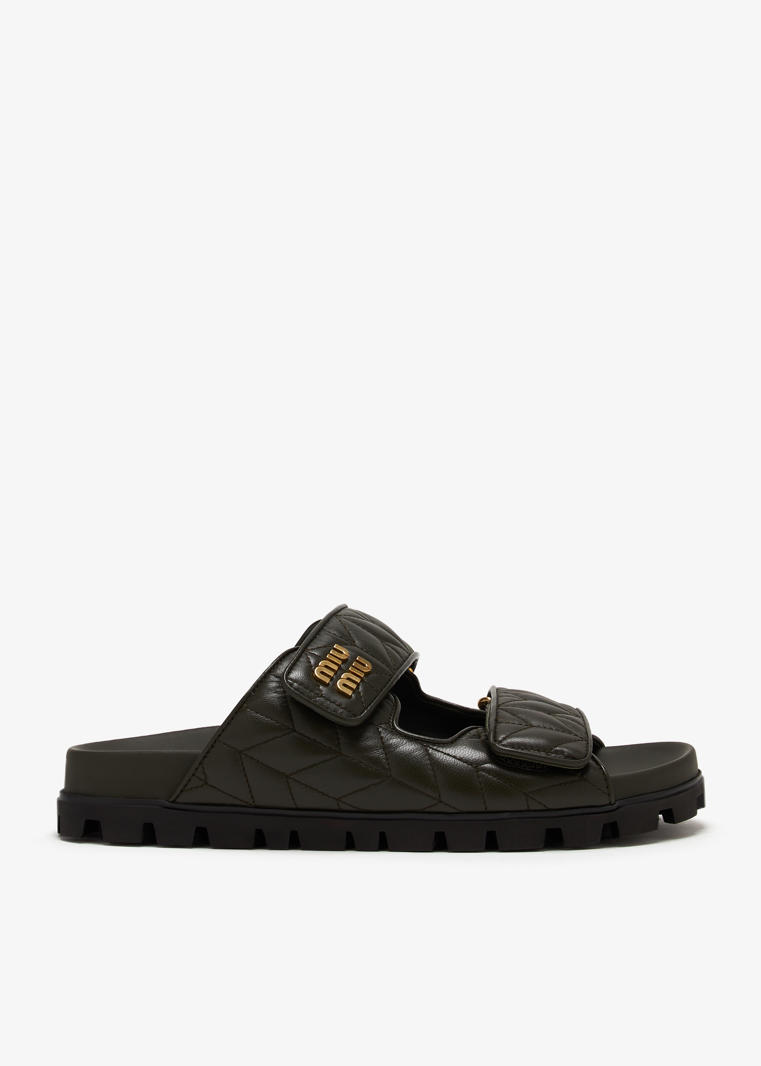 

Matelassé nappa leather slides, Green