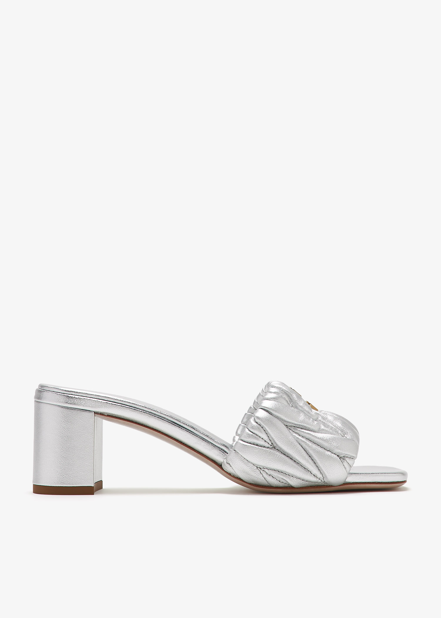 

Matelassé leather mule heels, Silver