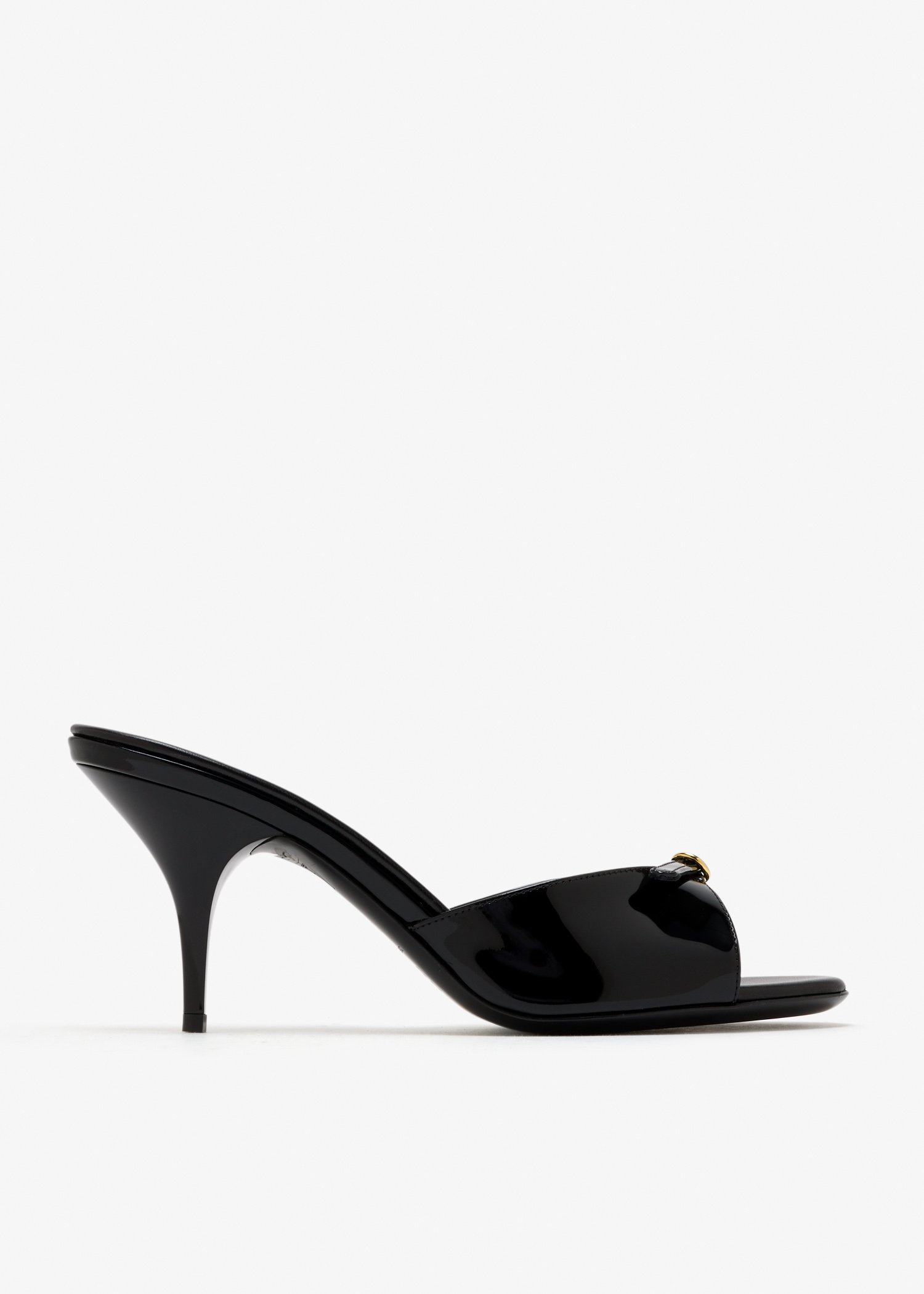 

Patent leather buckle mules, Black