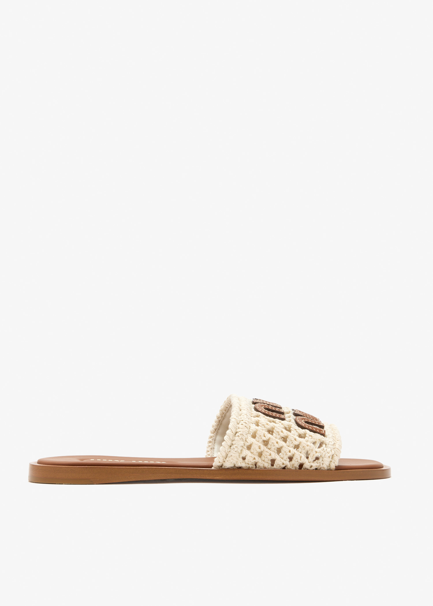 

Crochet and leather slide sandals, White