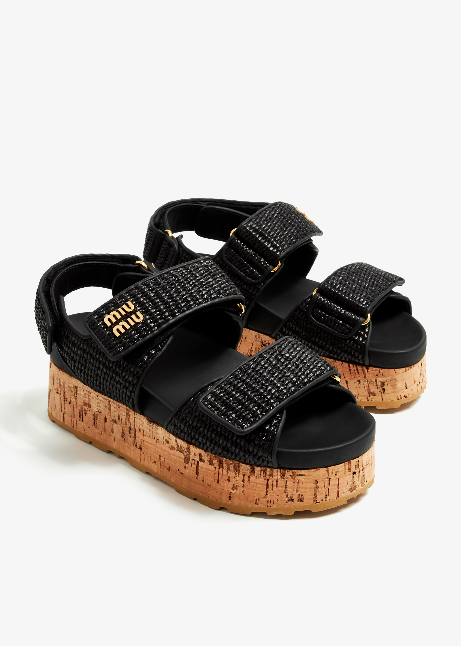 Miu Miu Raffia-effect flatform sandals for Women - Black in