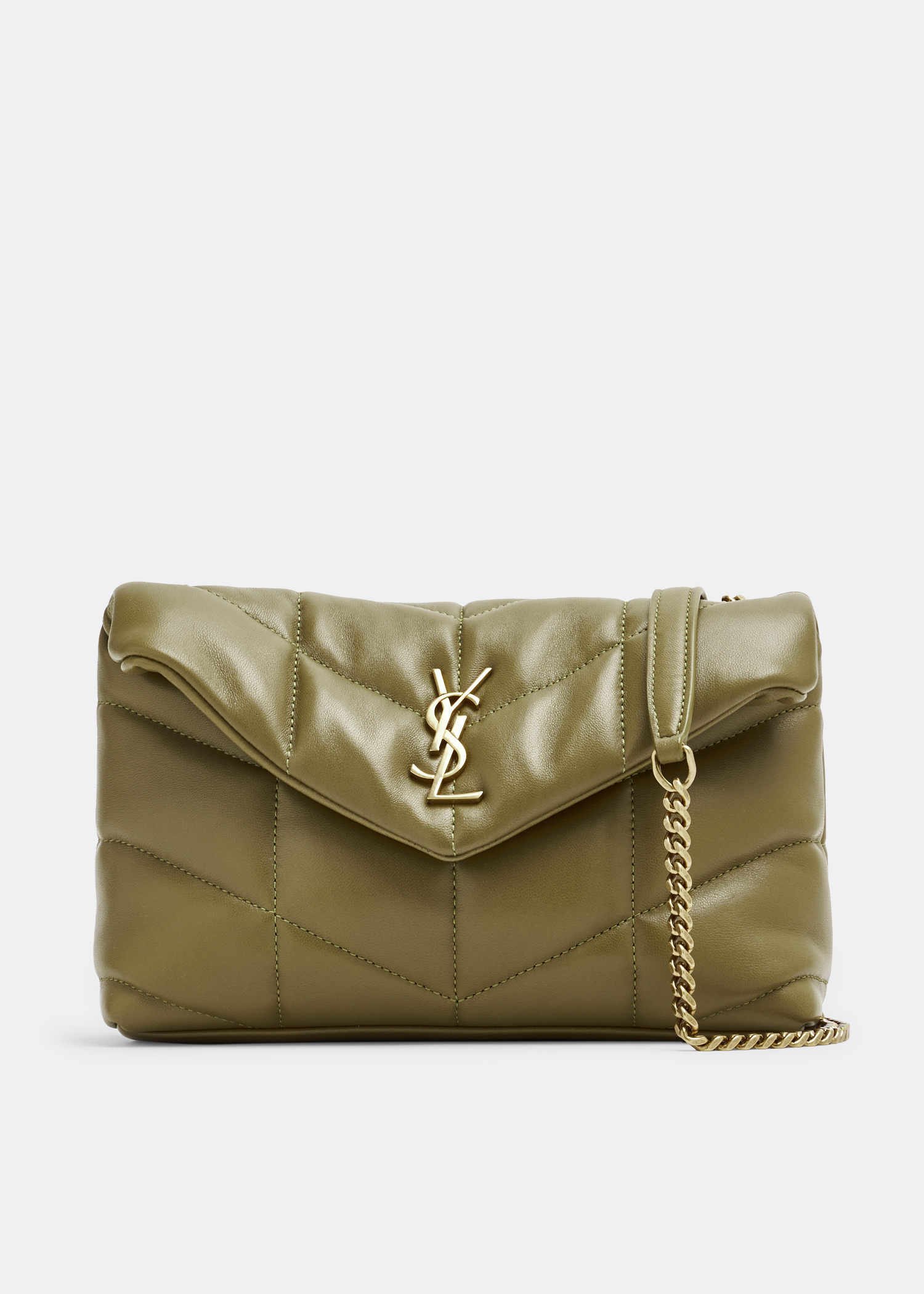 Saint Laurent Loulou Puffer chain wallet bag for Women Green in