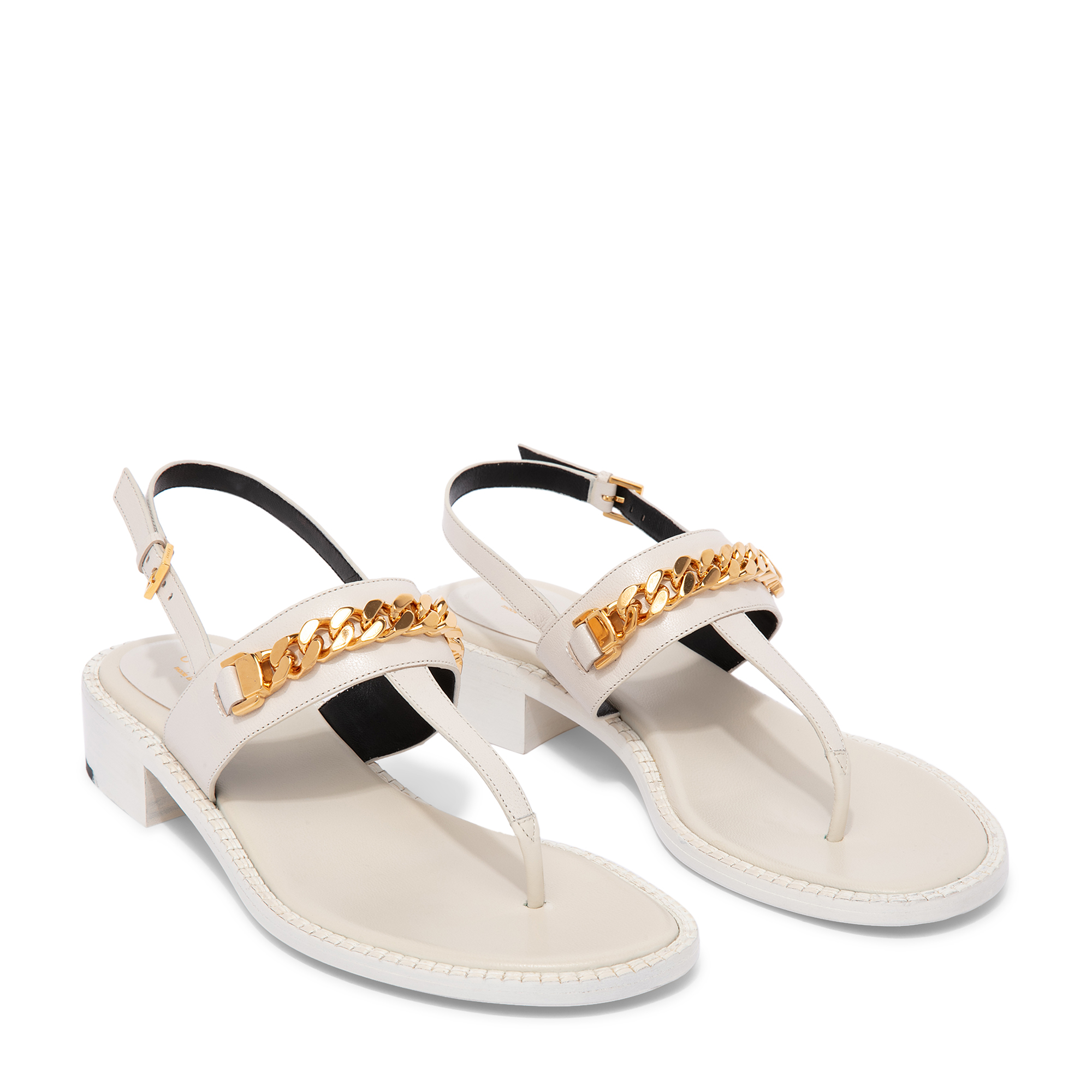 

Chain leather thong sandals, White