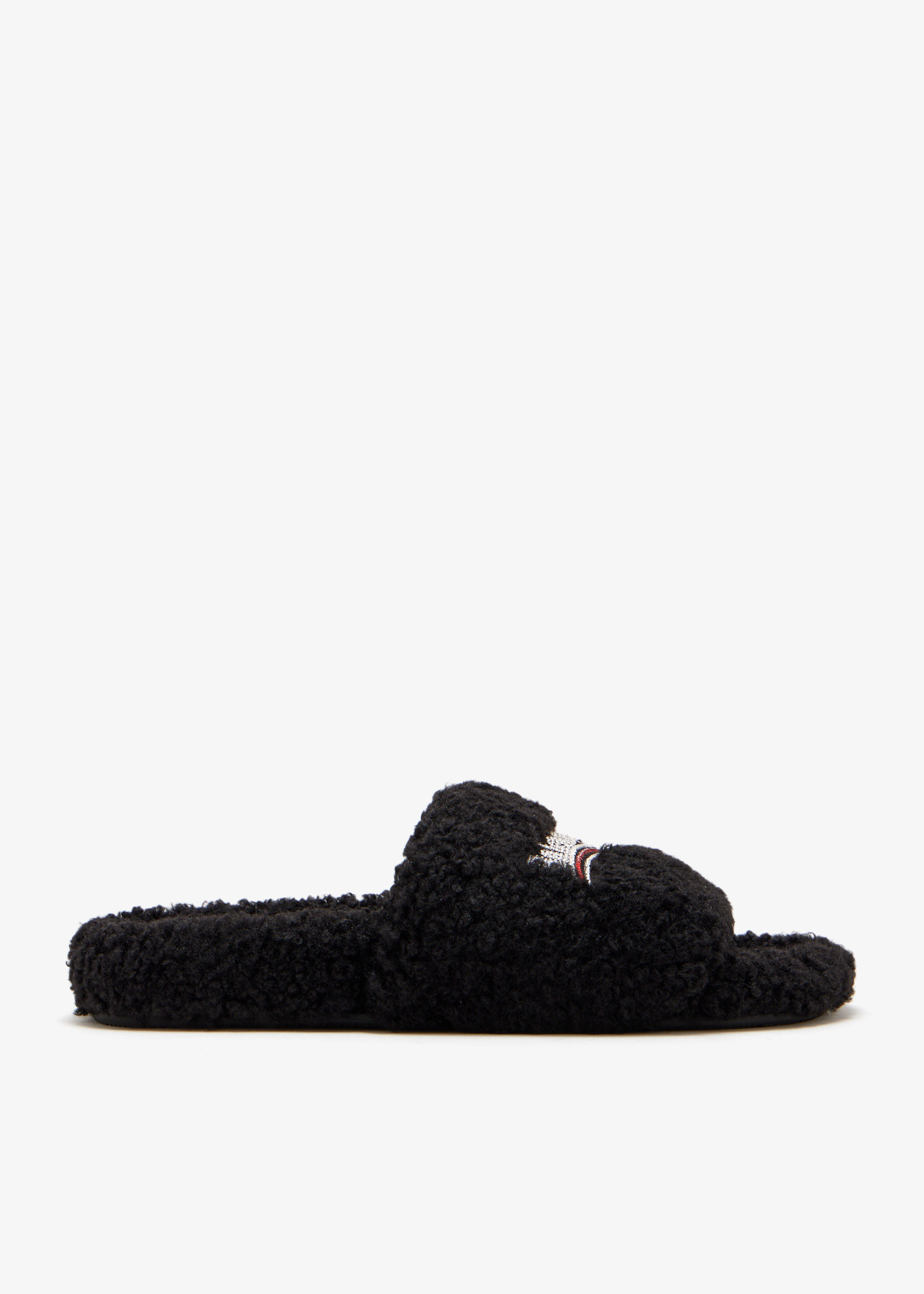 

Furry slide sandals, Black