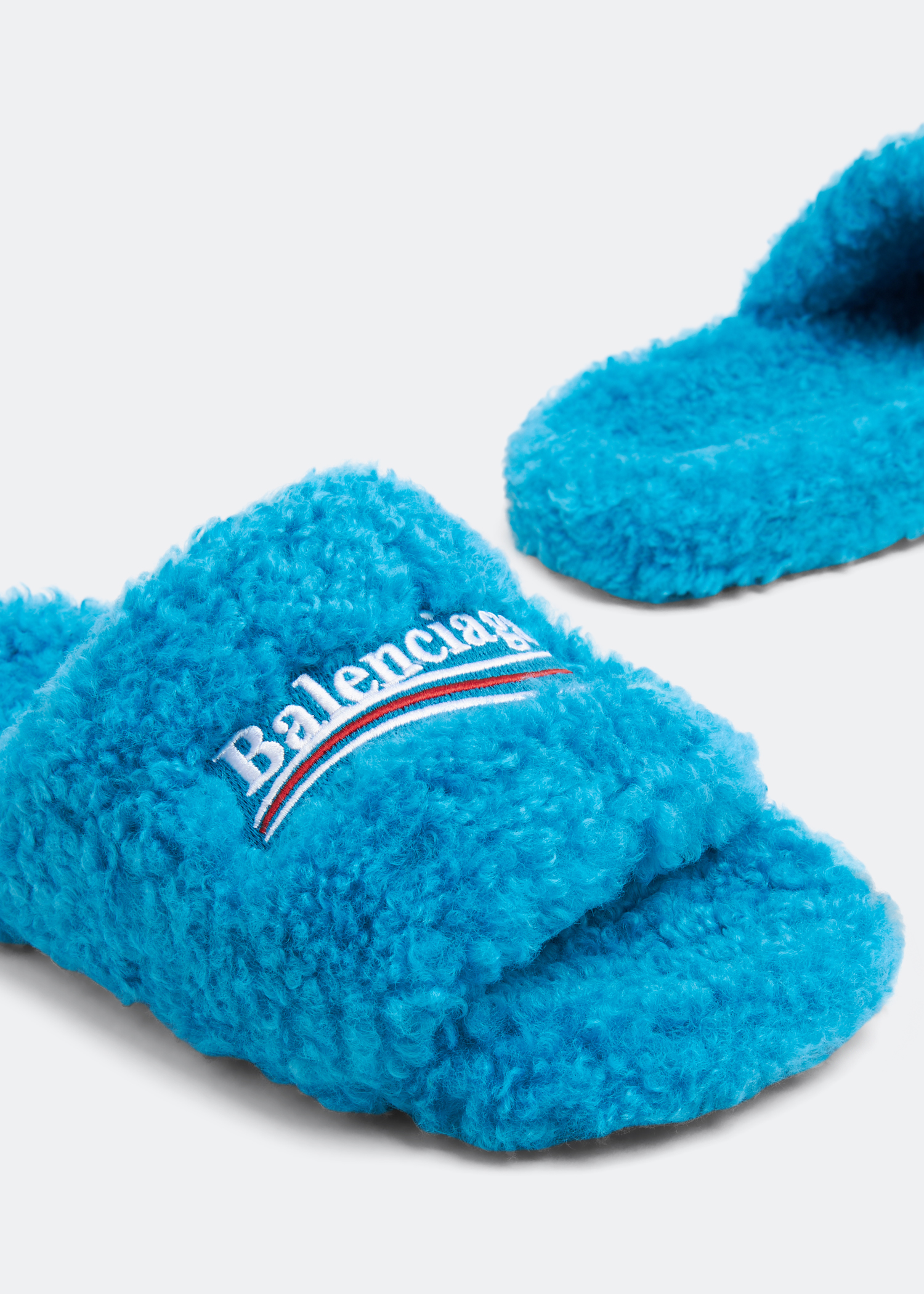 

Furry slide sandals, Blue