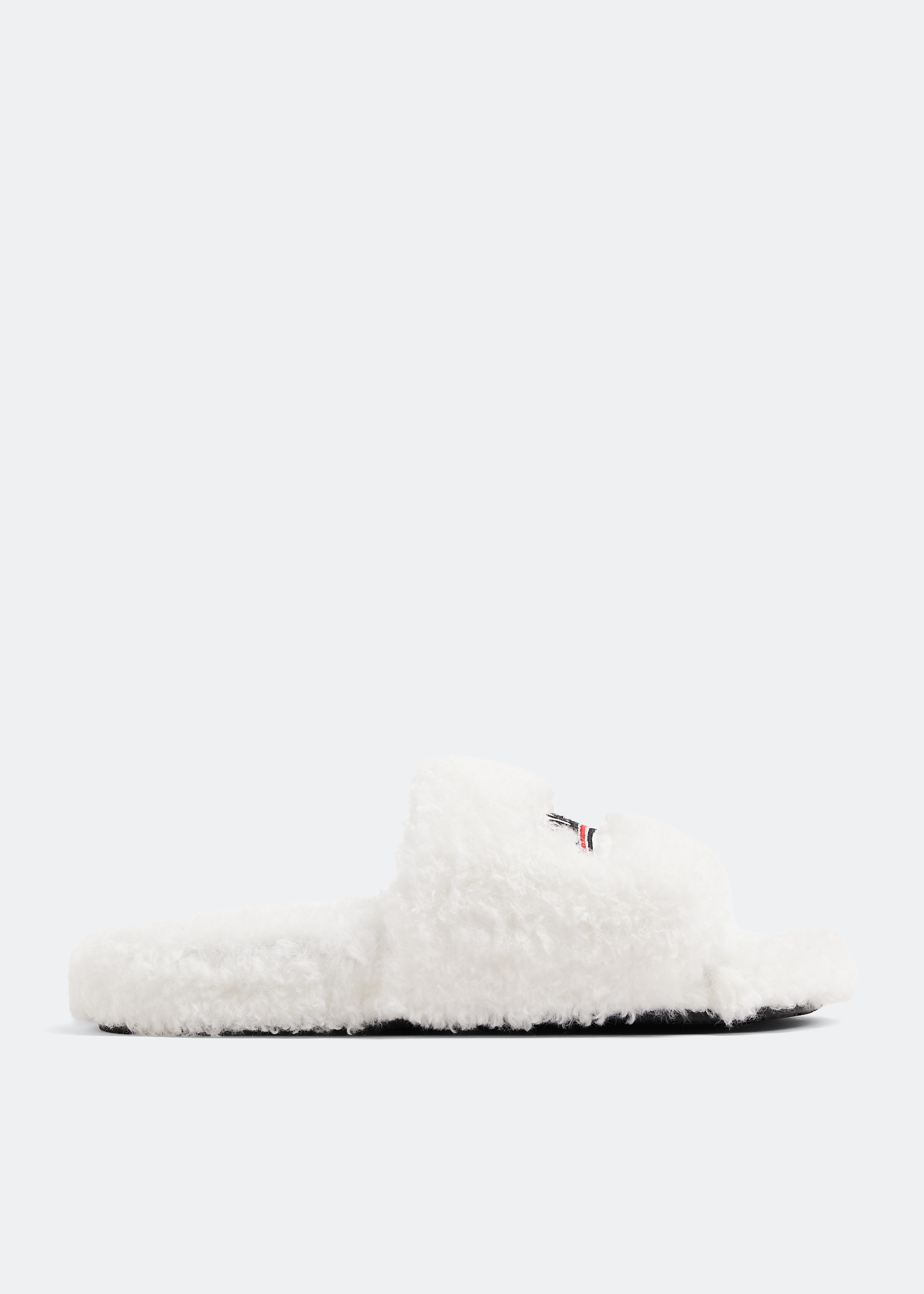 

Furry slide sandals, White