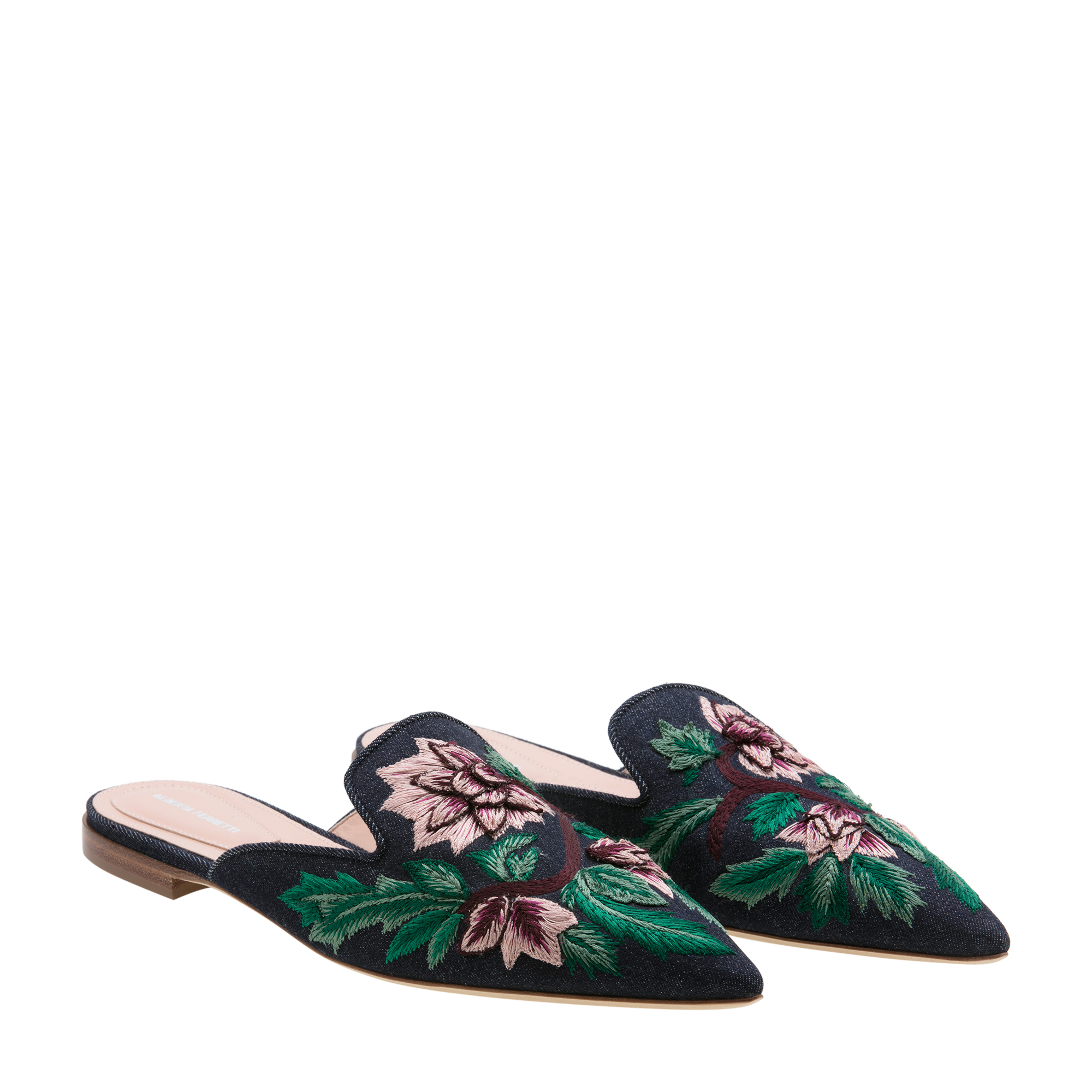 

Floral embroidered flat mules, Multi-coloured