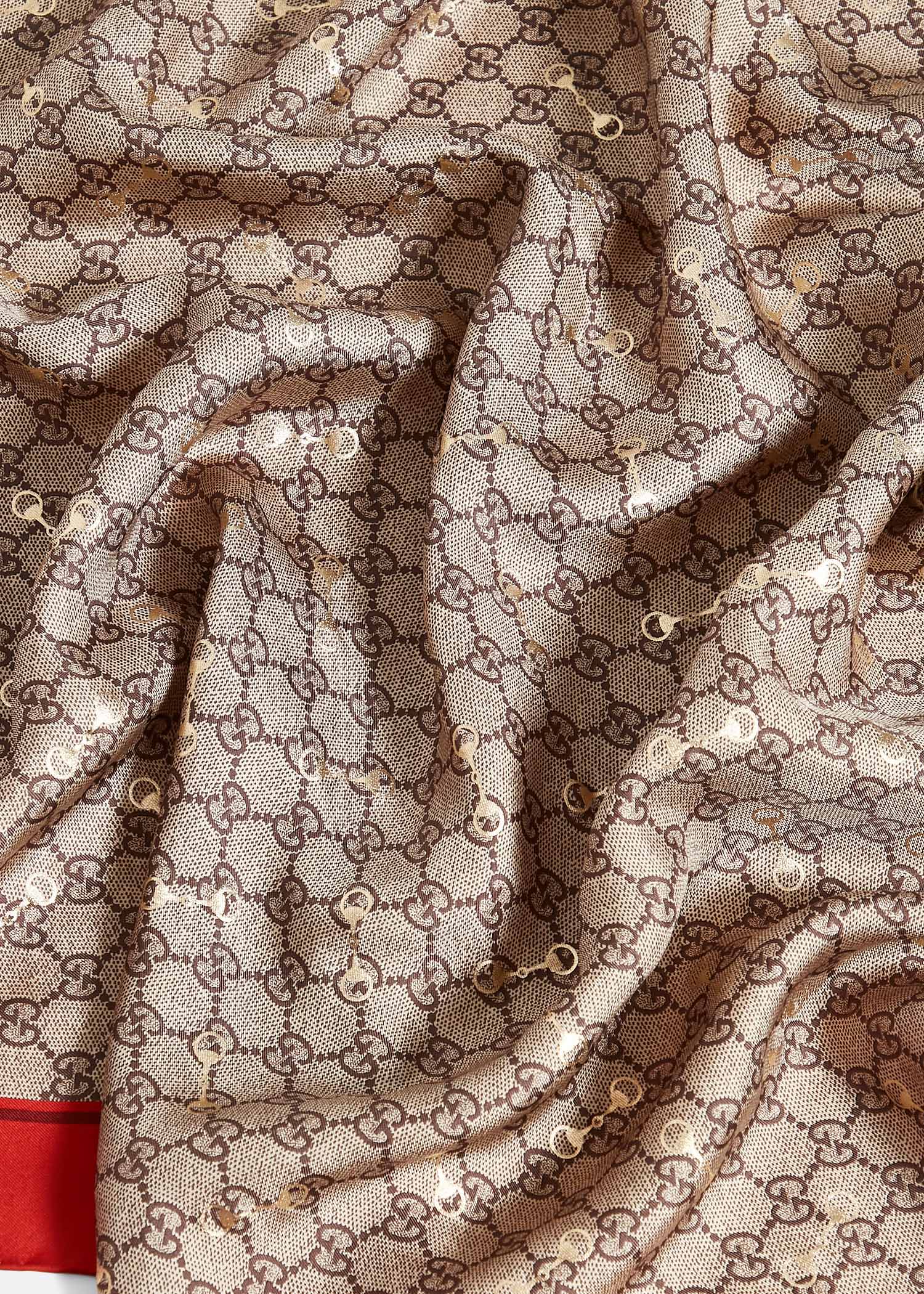 

GG print with Horsebit silk carré scarf, Beige