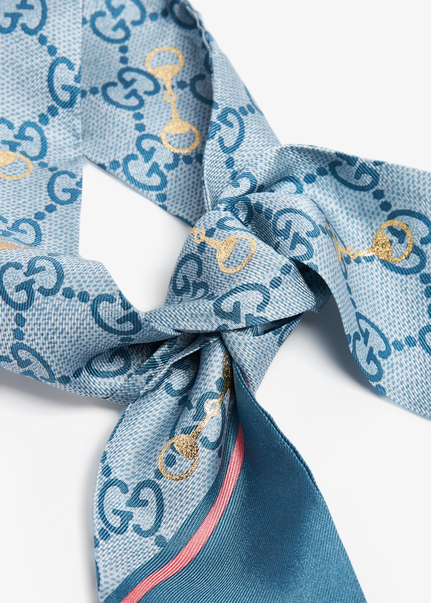 

GG Horsebit silk neck bow, Blue