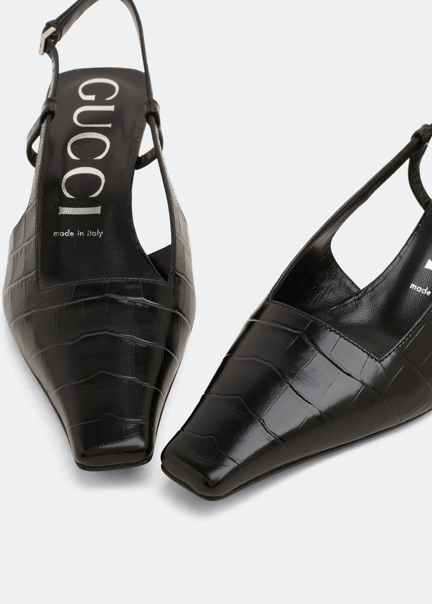 

Sling-back crocodile print pumps, Black
