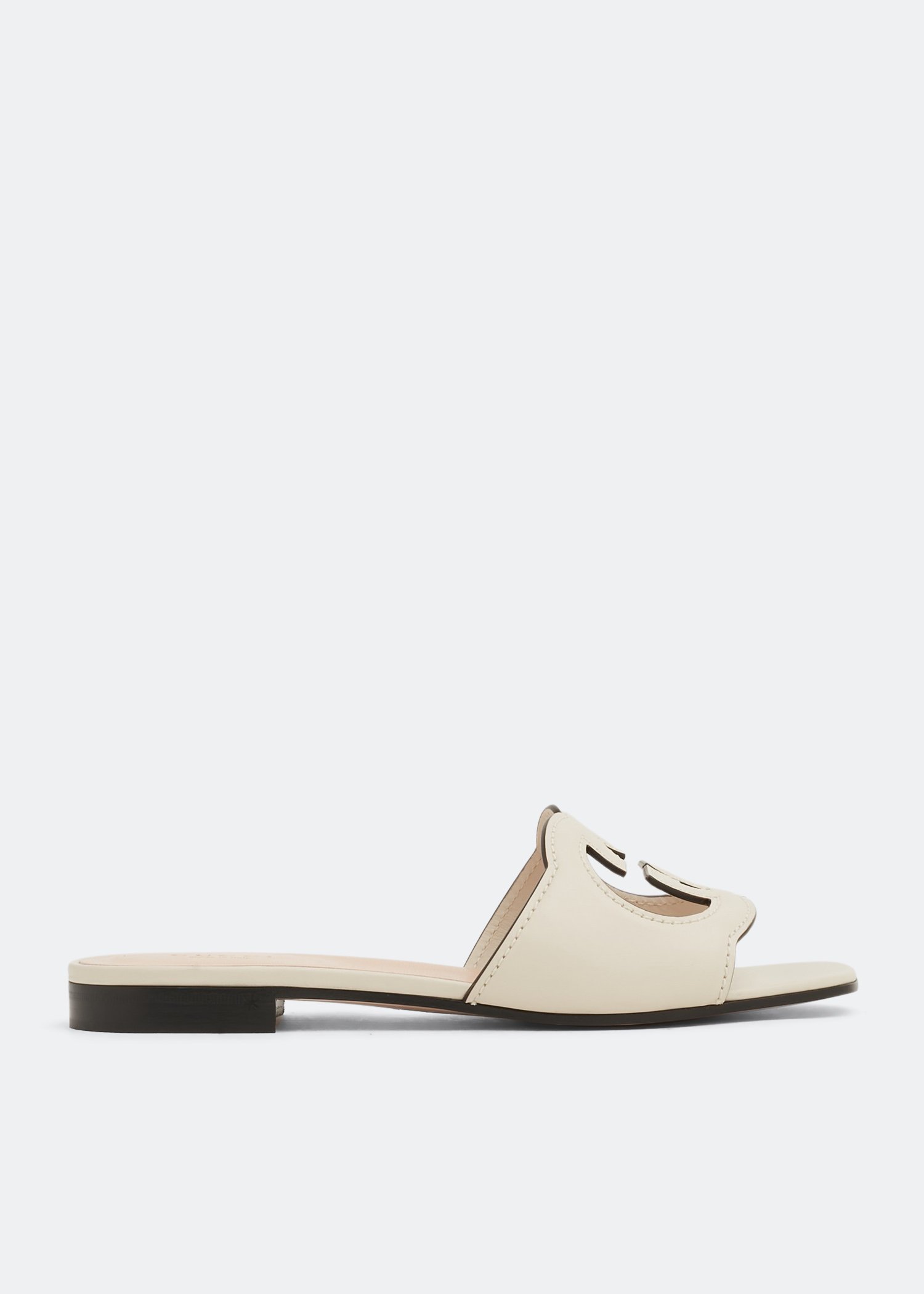 

Interlocking G cut-out slide sandals, White