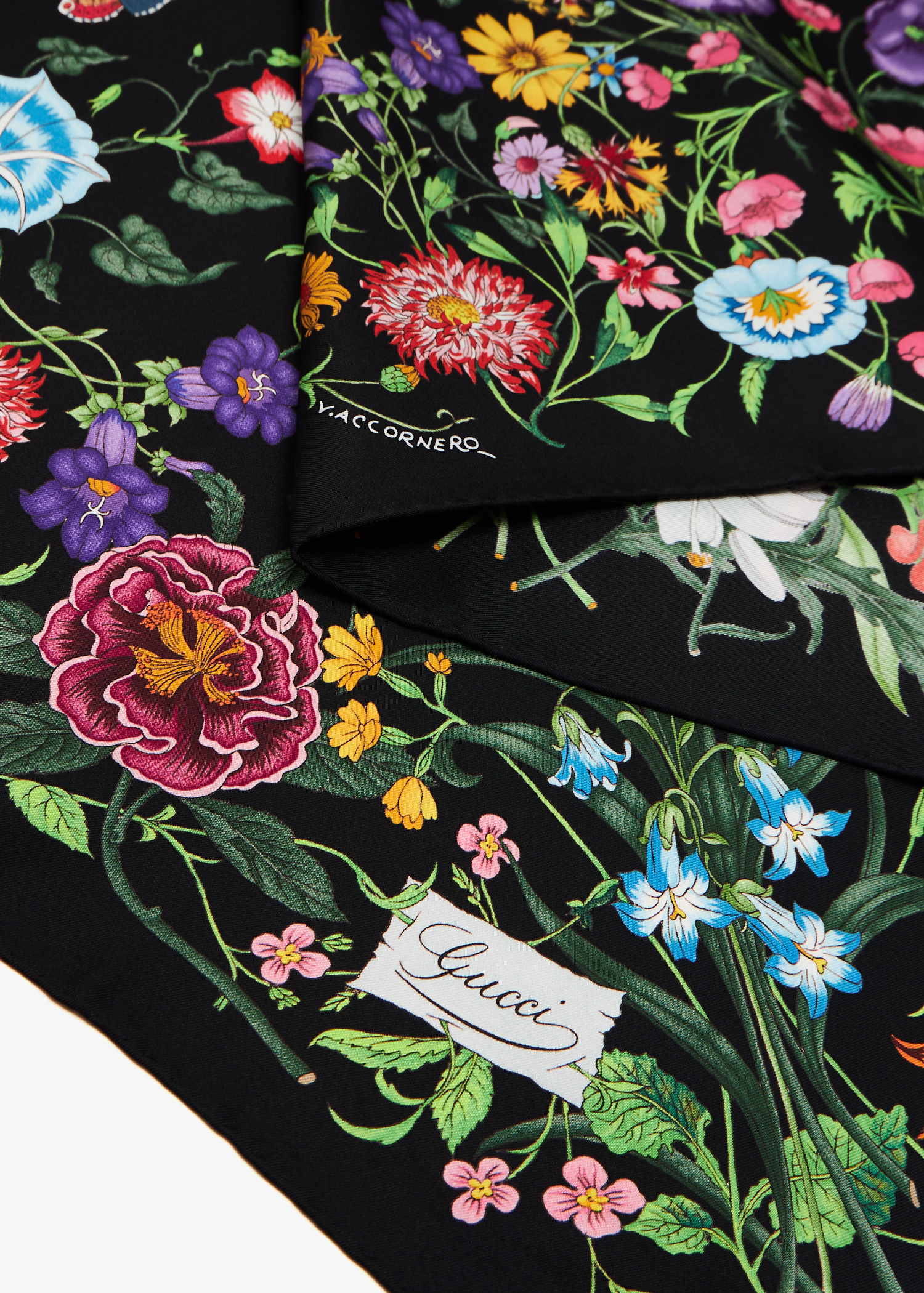 

Flora print silk carré, Black