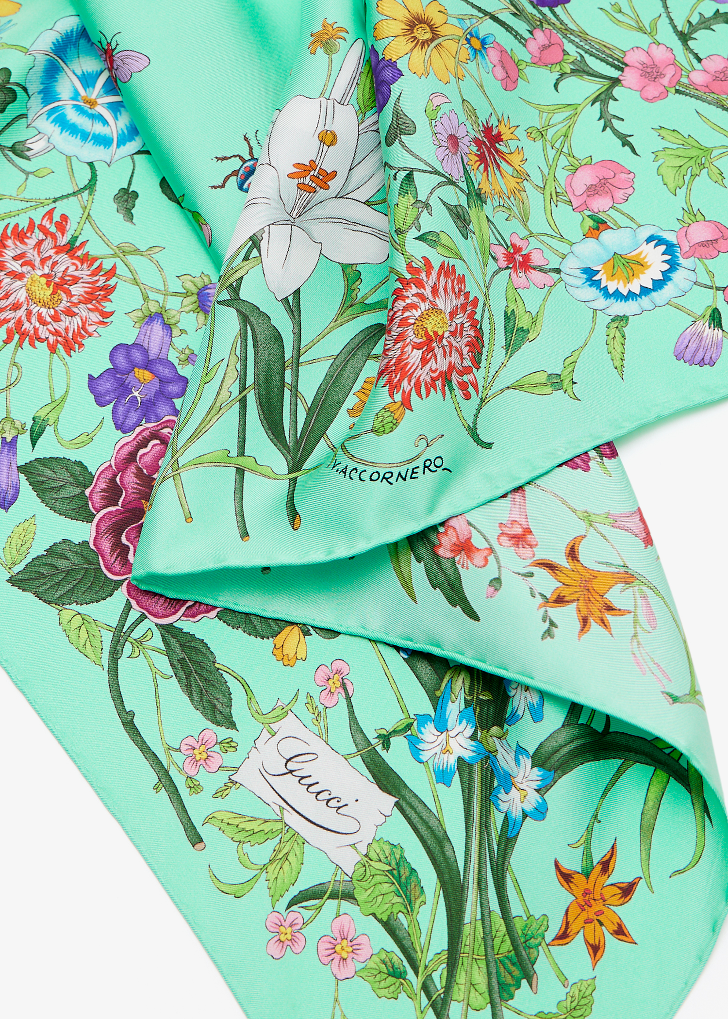 

Flora print silk carré, Green