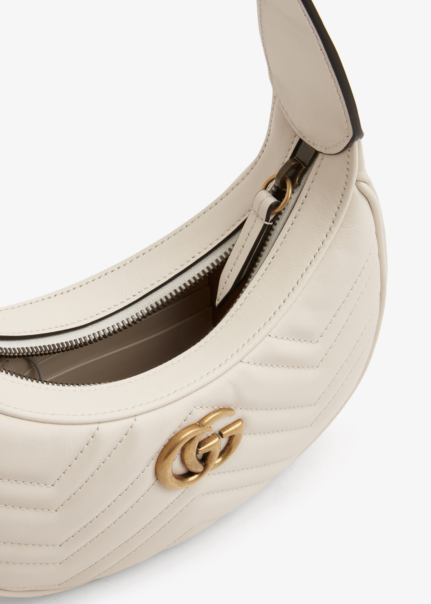 GG half-moon-shaped mini bag in beige and white Supreme