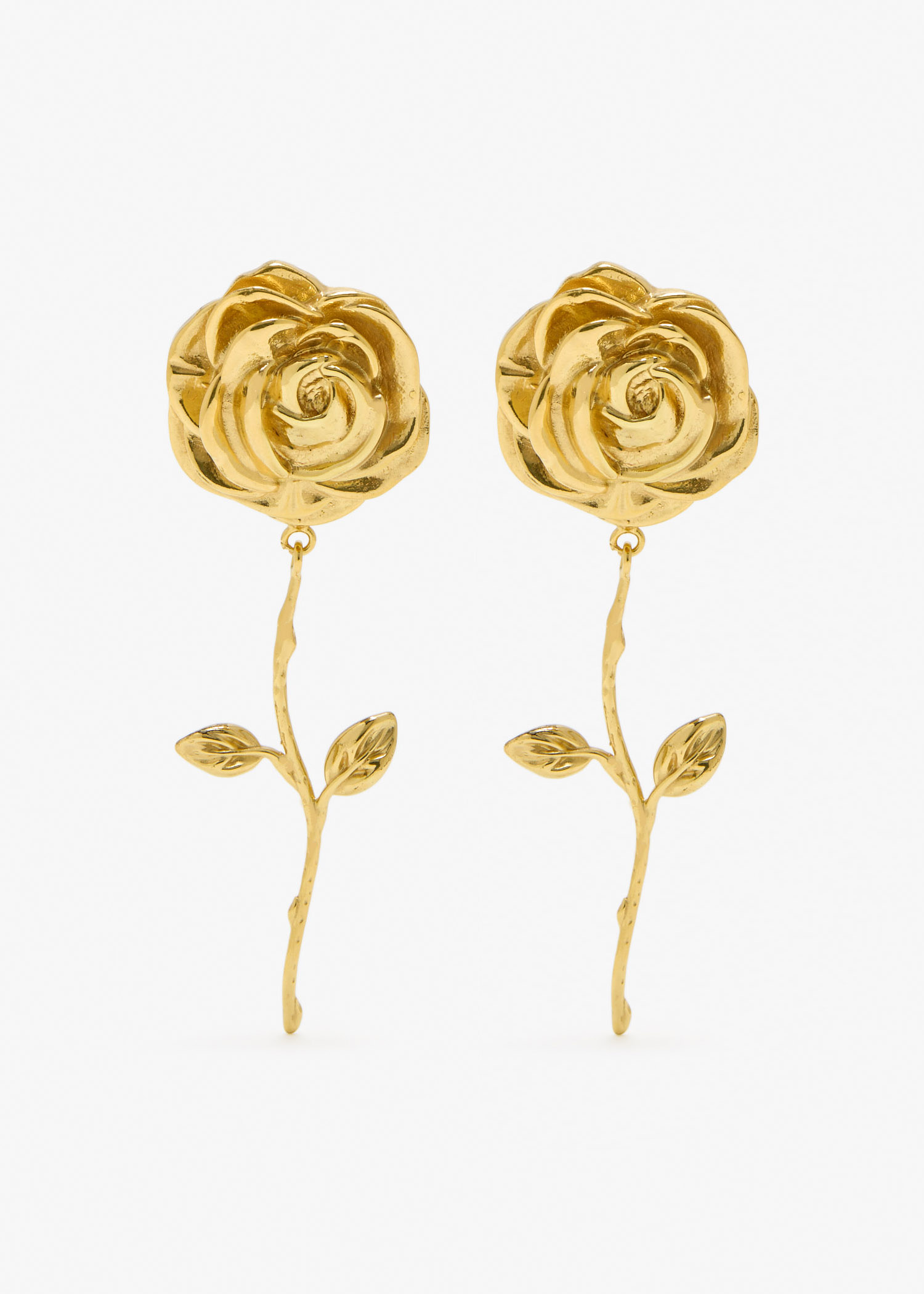 

Rose stem earrings, Gold