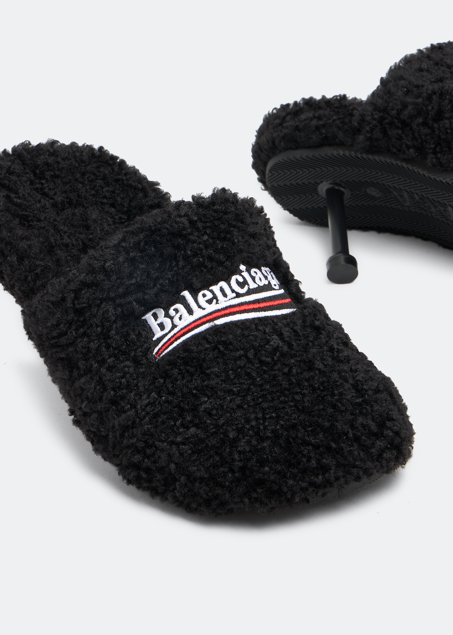 

Furry logo mules, Black