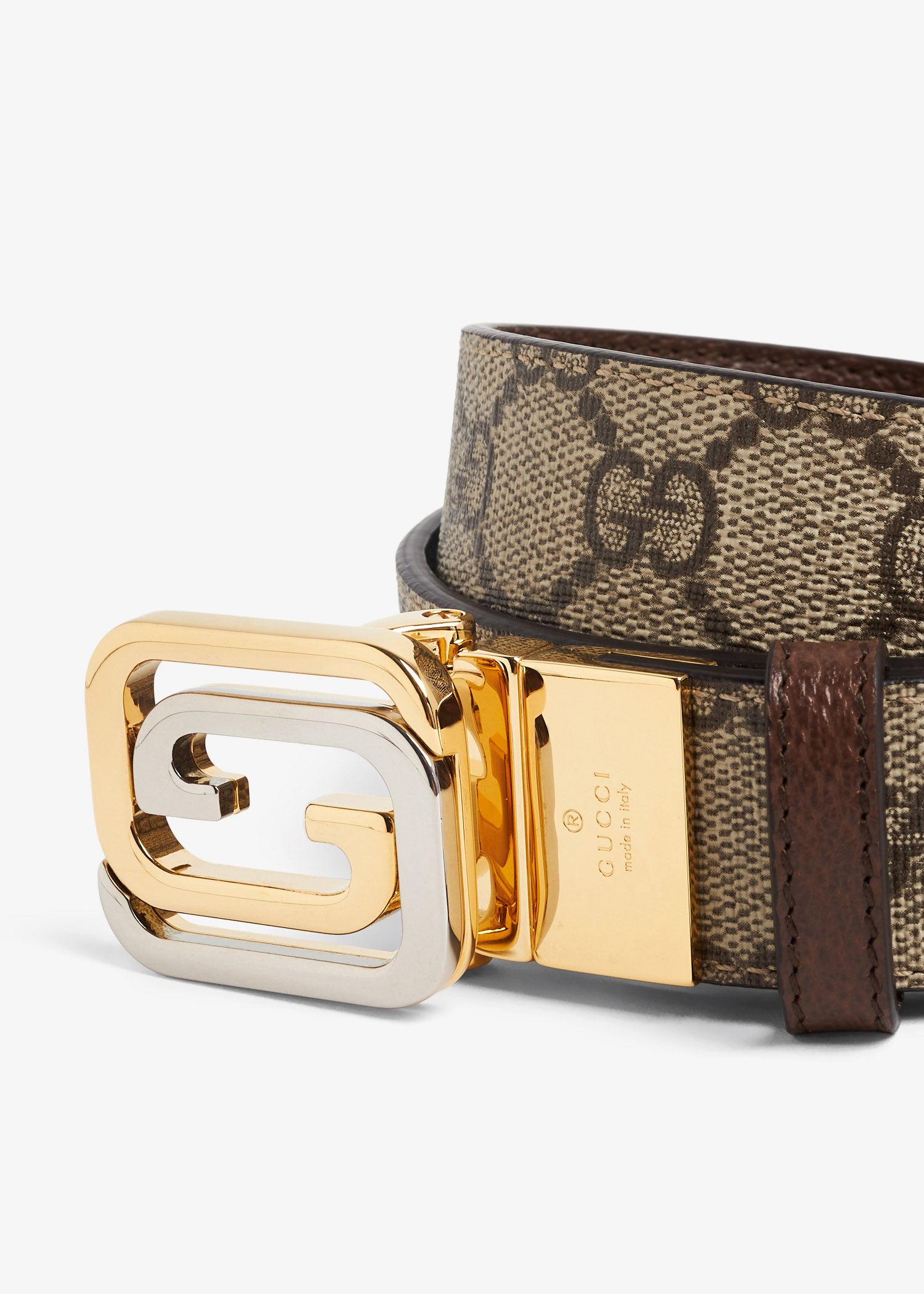 

Squared Interlocking G reversible belt, Beige
