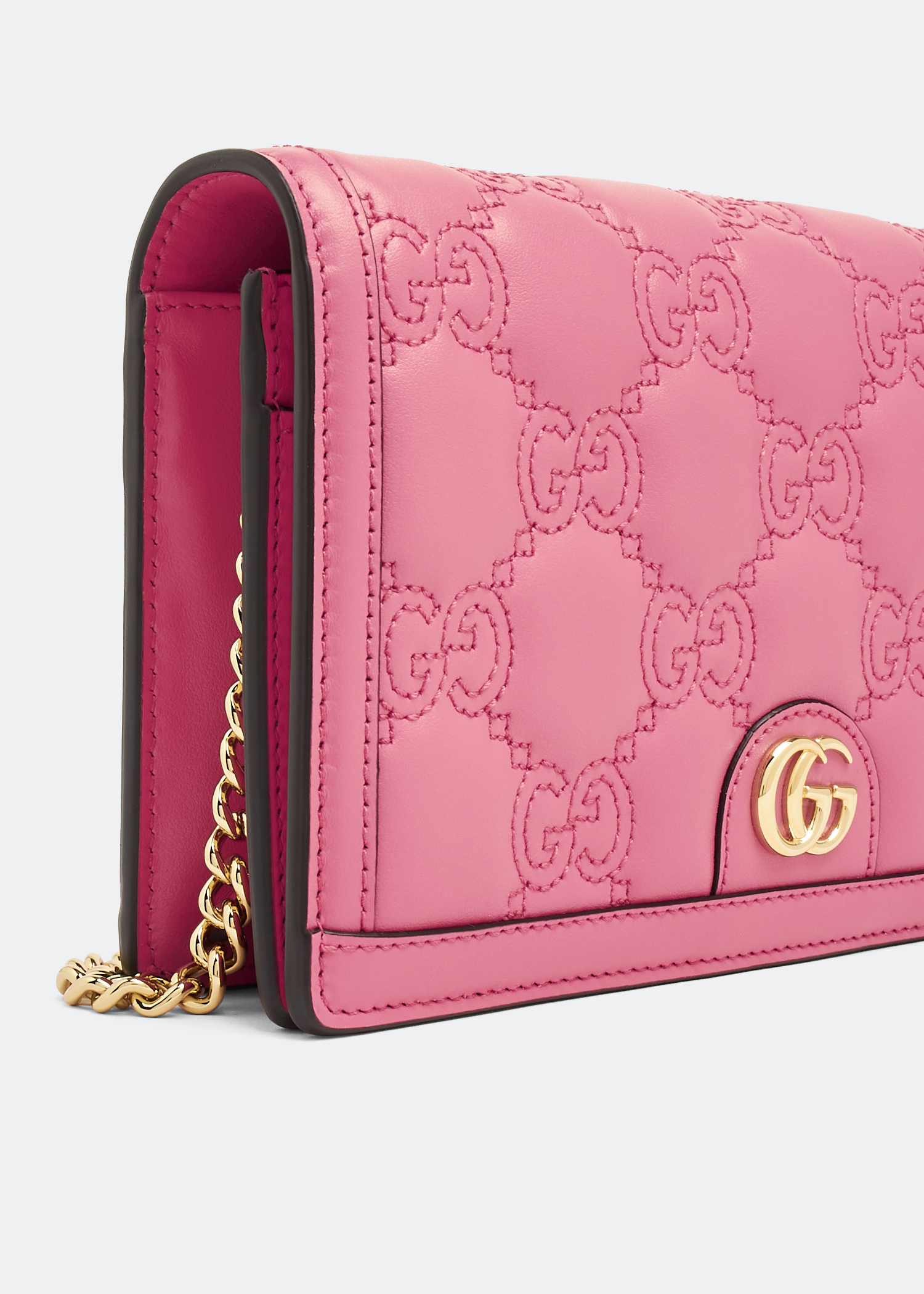 

GG Matelassé chain wallet, Pink