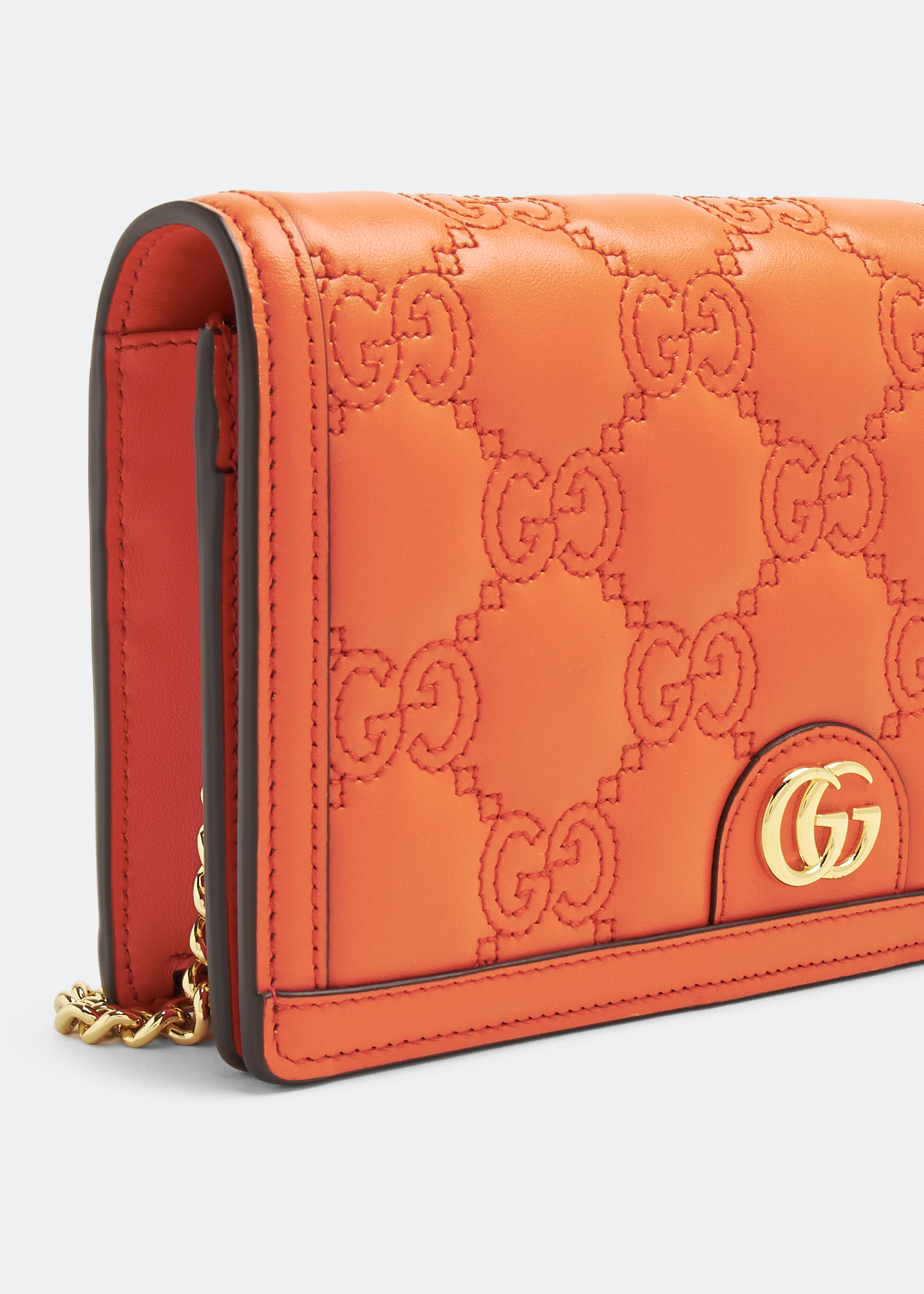 

GG Matelassé chain wallet, Orange