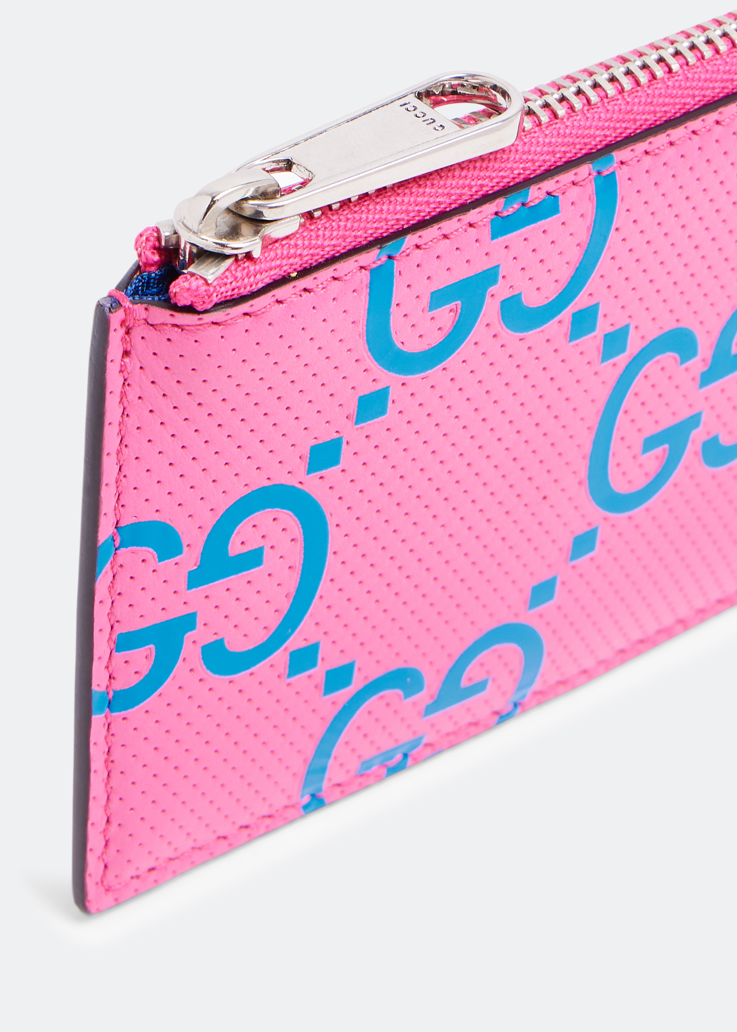 

GG embossed zip card case, Pink