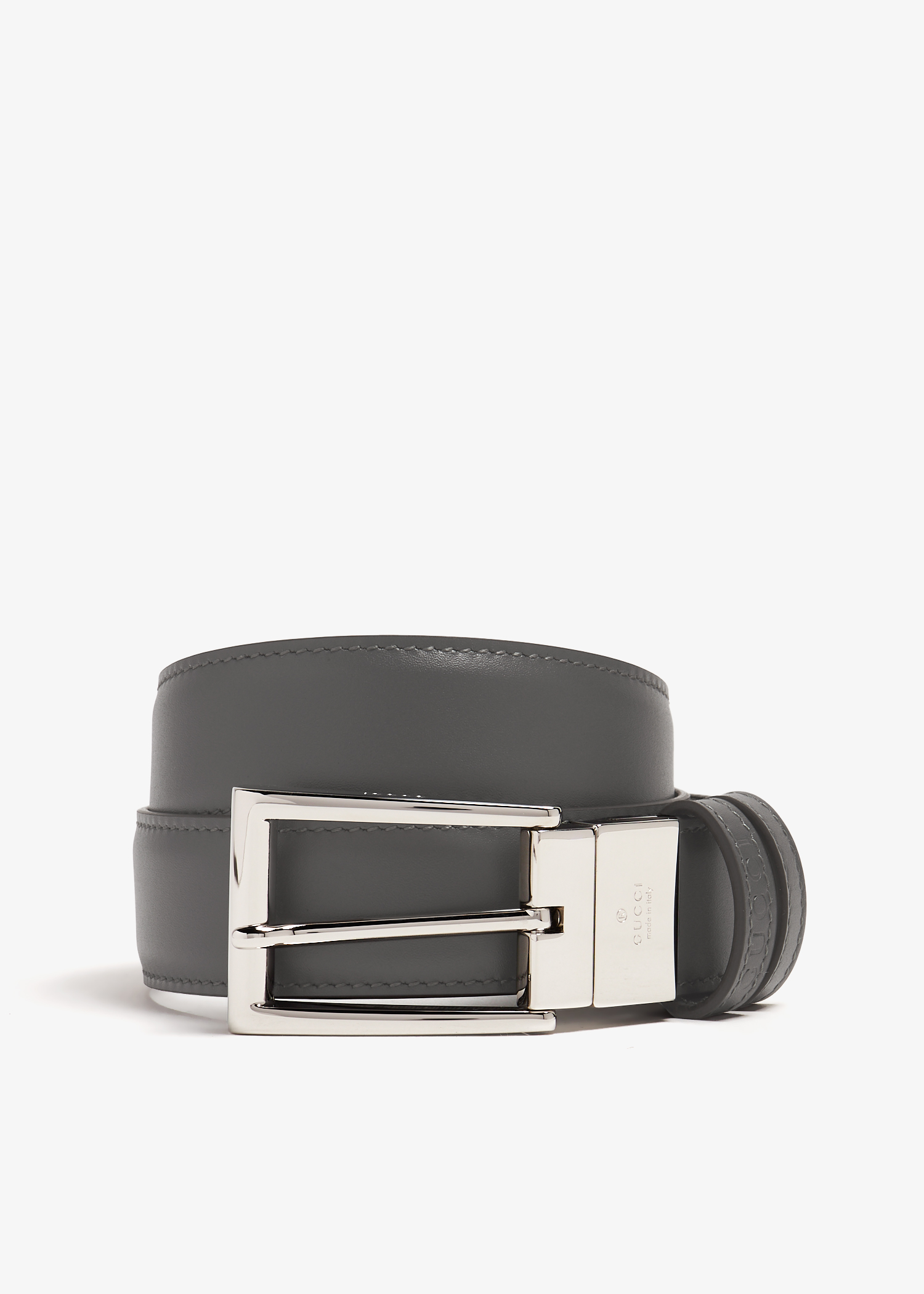 

Rectangular buckle reversible belt, Grey