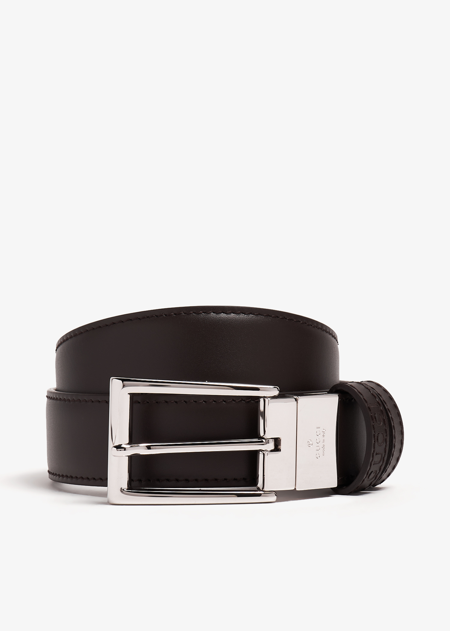 

Rectangular buckle reversible belt, Brown