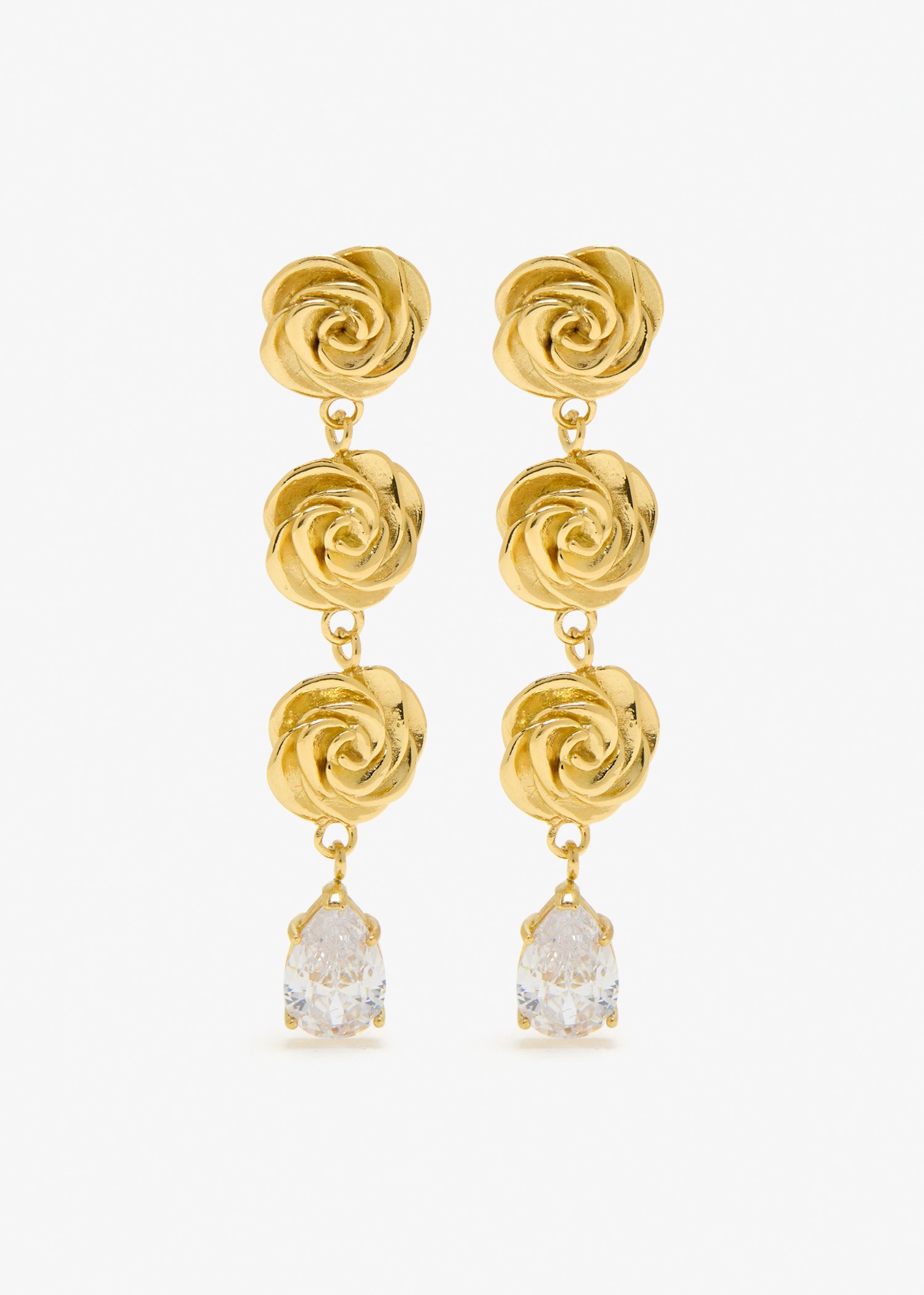 

Triple rose crystal drop earrings, Gold