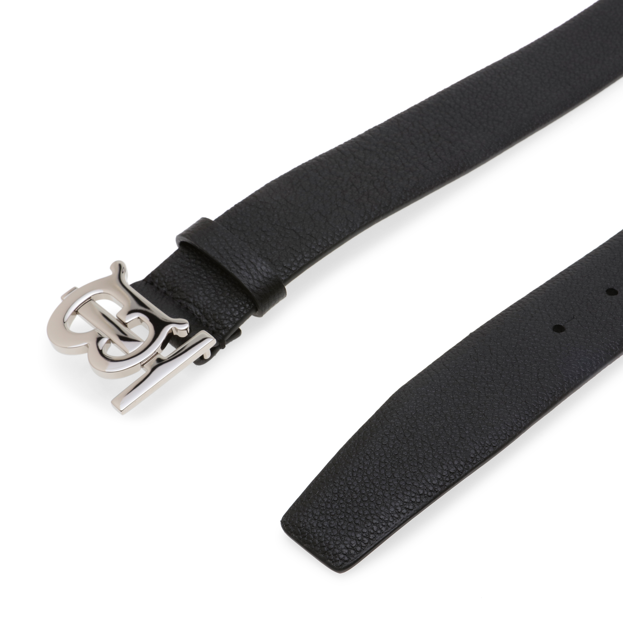 

Monogram motif leather belt, Black