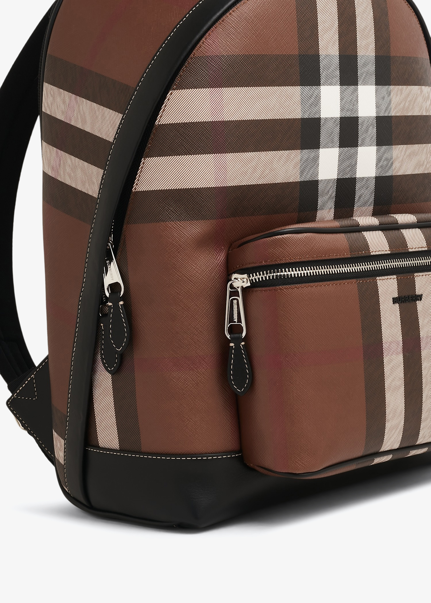 

Check and leather backpack, Brown