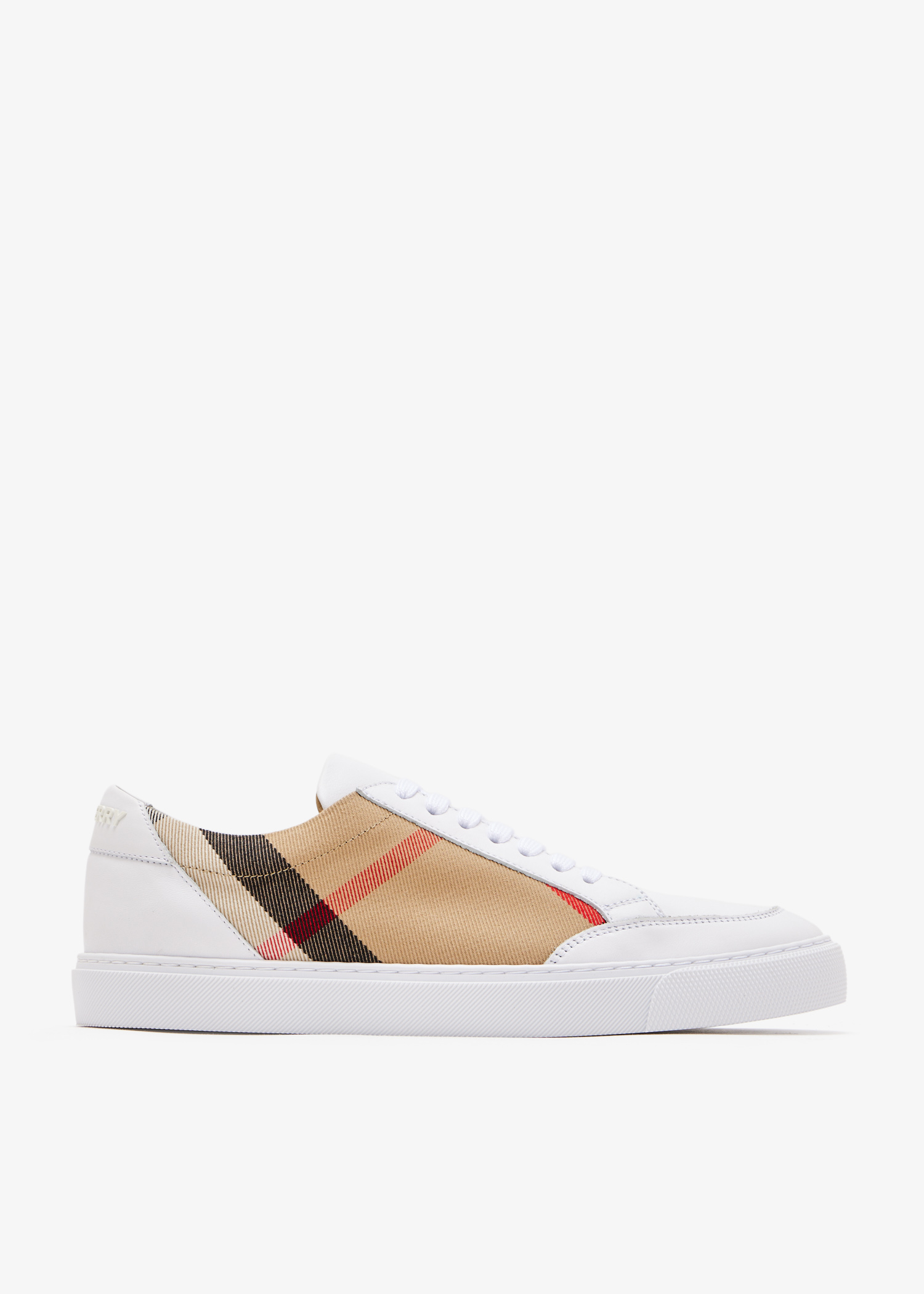 

Check leather sneakers, White