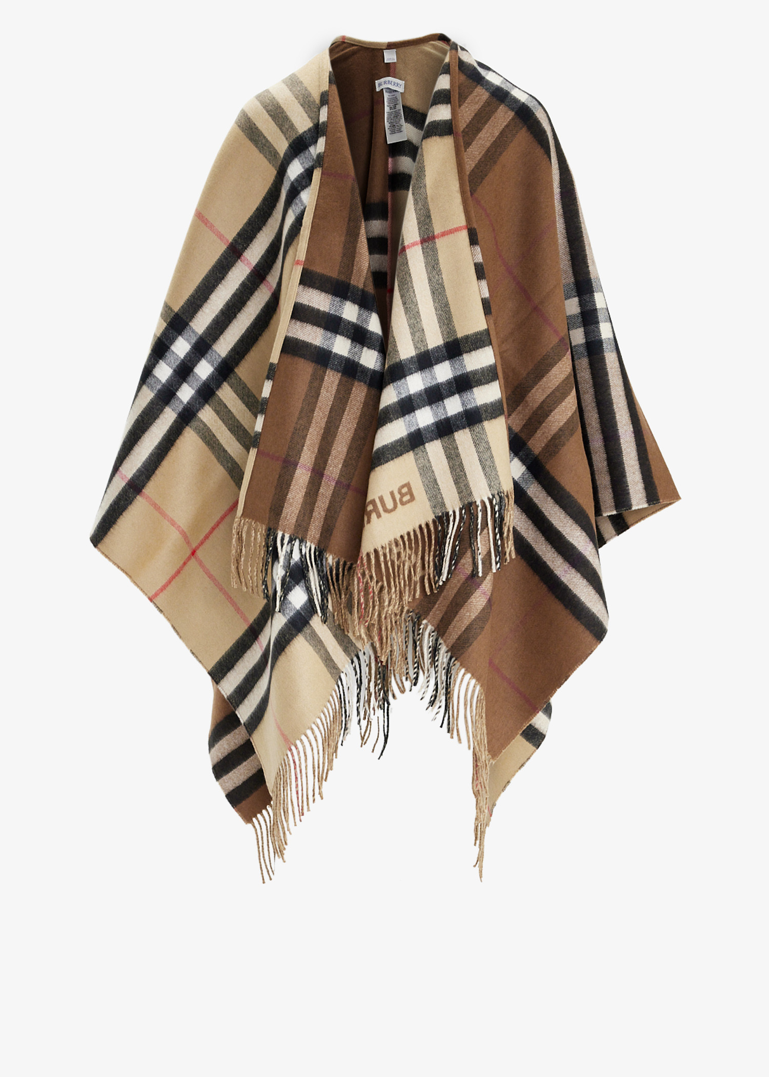 

Check wool cashmere cape, Printed