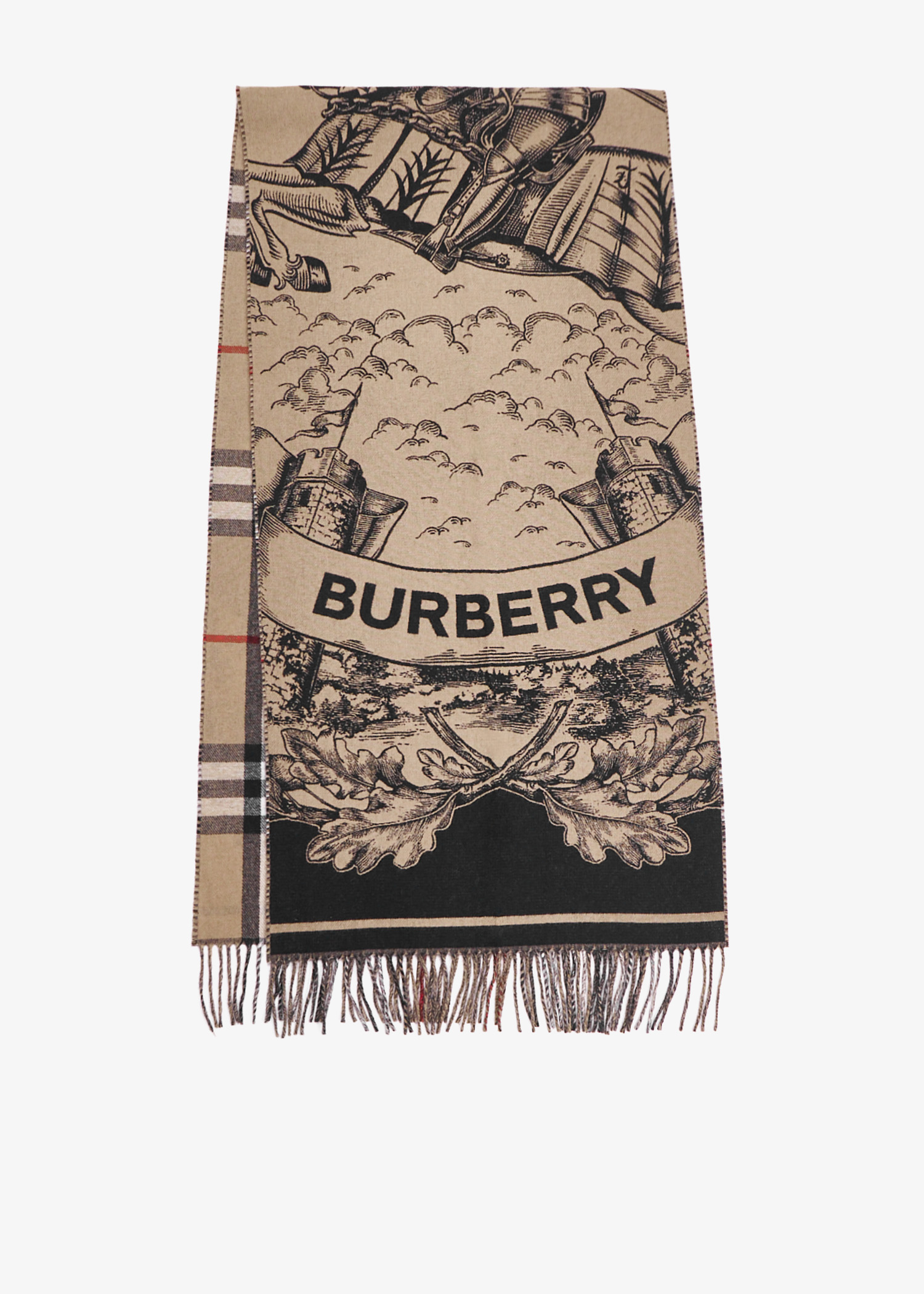 

Equestrian Knight Design reversible cashmere scarf, Beige