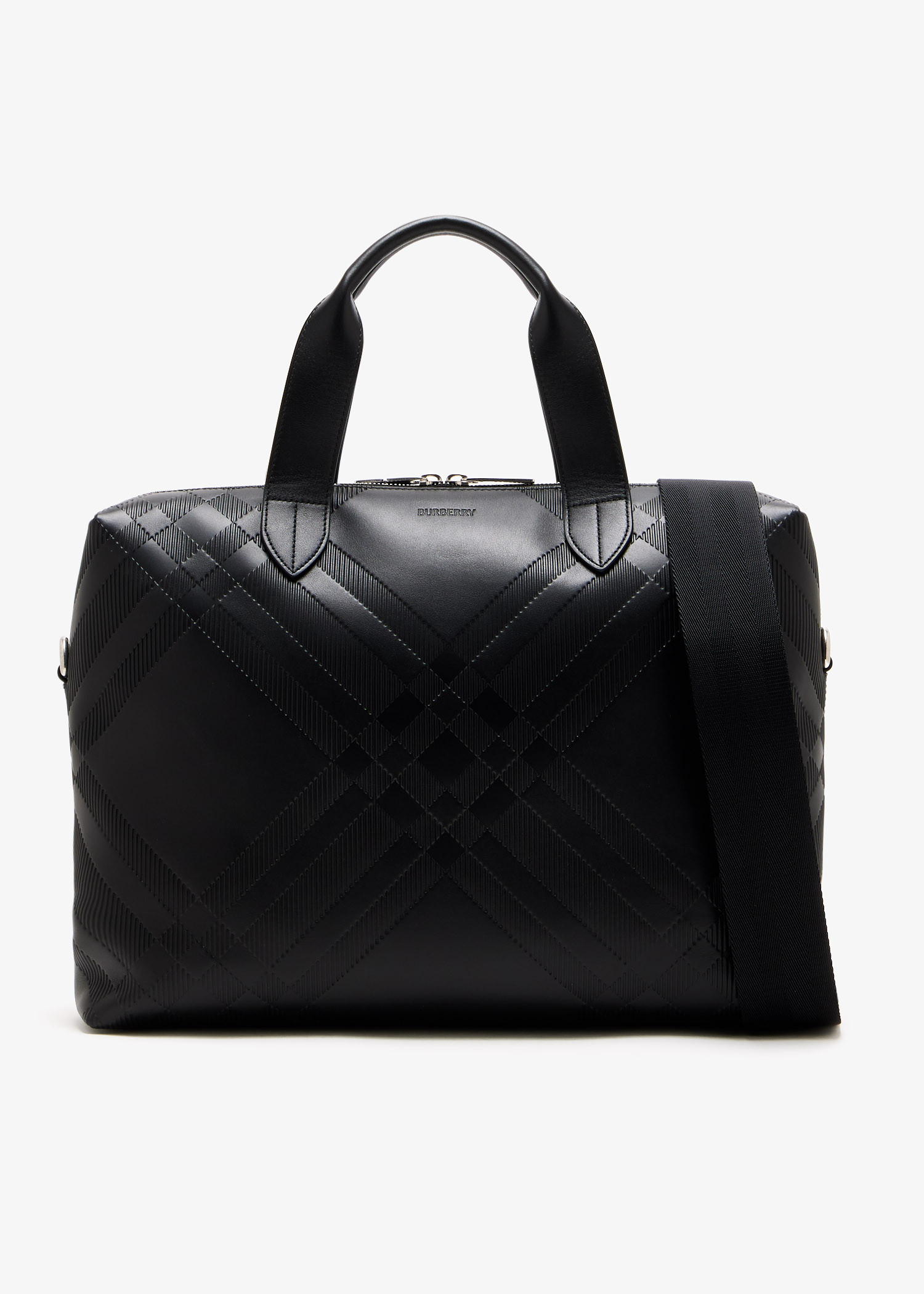 

Check-embossed briefcase, Black
